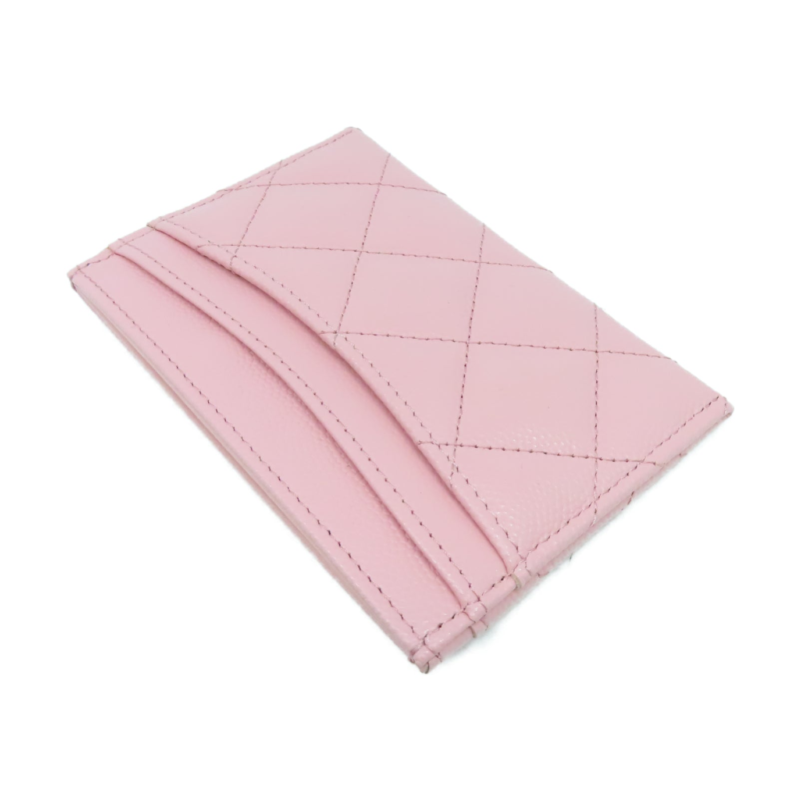 CHANEL 菱格牛皮皮革Card Case金扣卡片套粉紅色