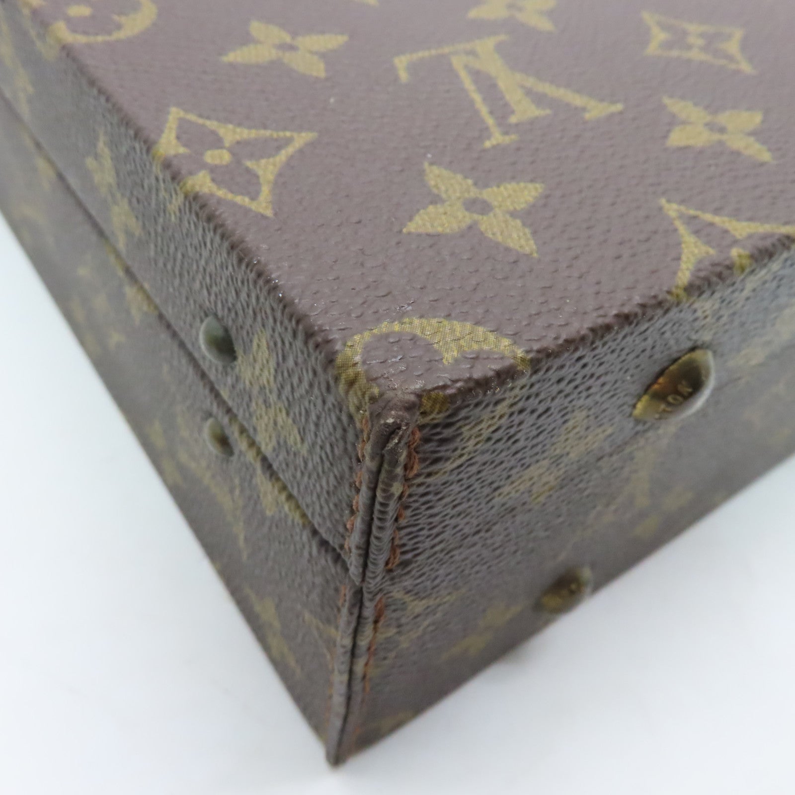 LOUIS VUITTON Monogram Valise President Briefcase Gold Buckle Bag Brown