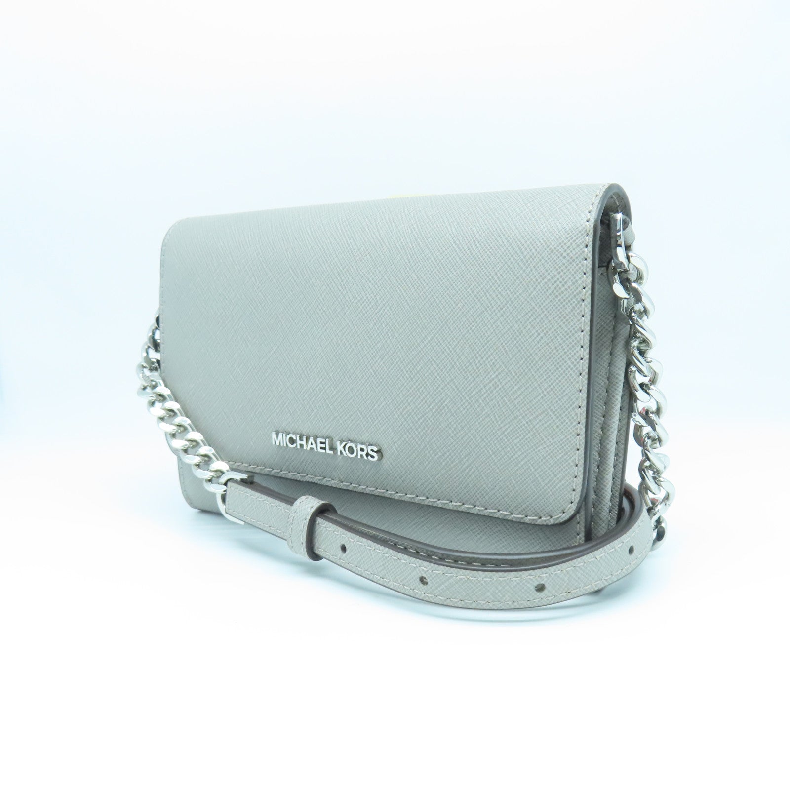 Michael Kors Leather Shoulder Bag Silver Buckle Chain Shoulder Bag Gray