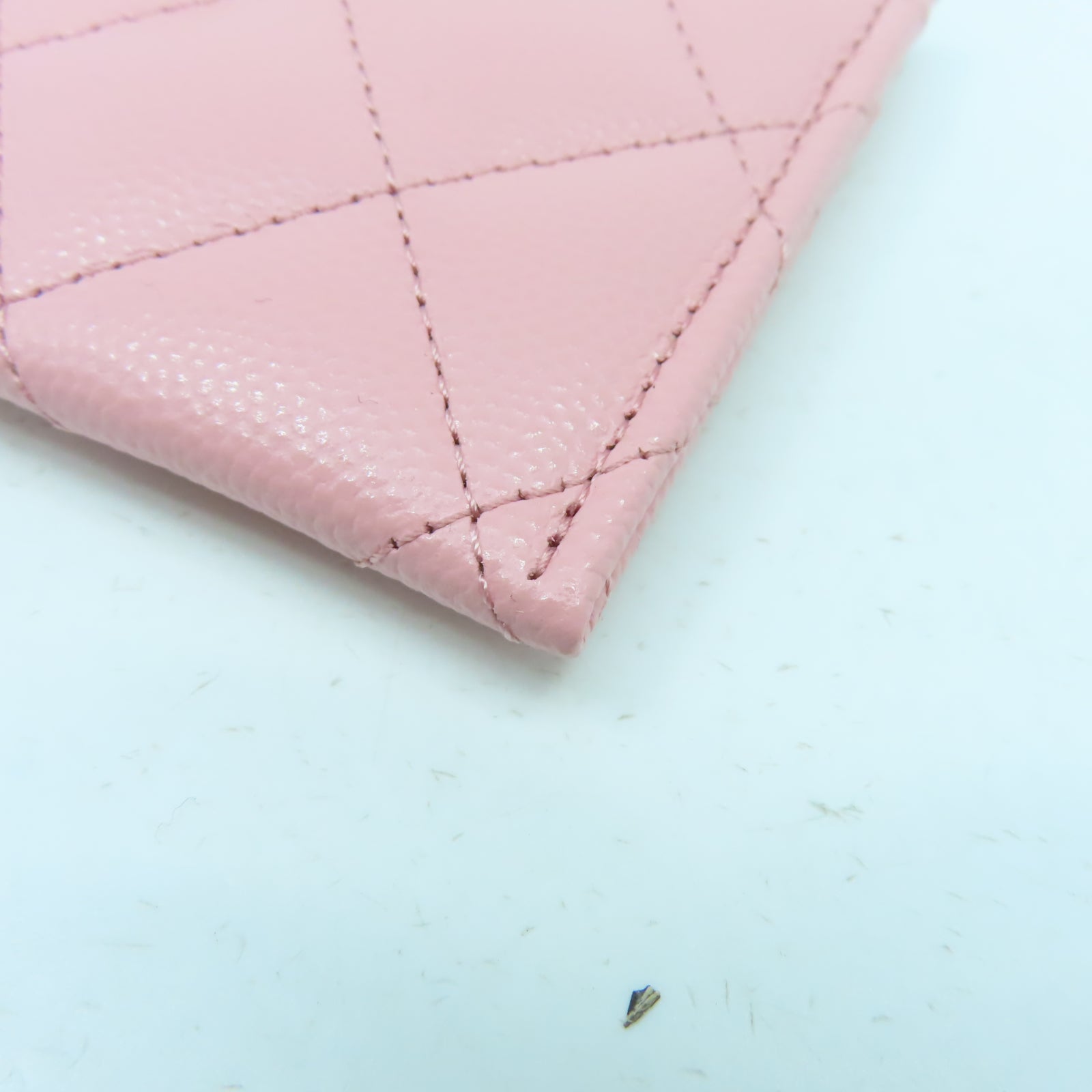 CHANEL 菱格牛皮皮革Card Case金扣卡片套粉紅色