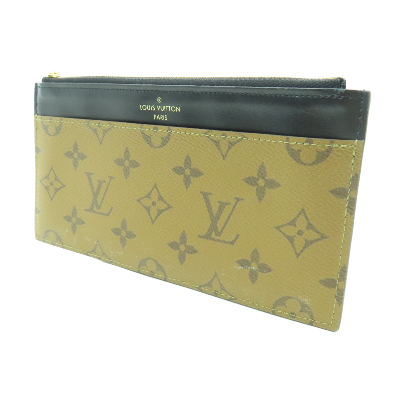 LOUIS VUITTON Monogram Reverse Slim Purse金扣卡片套棕色
