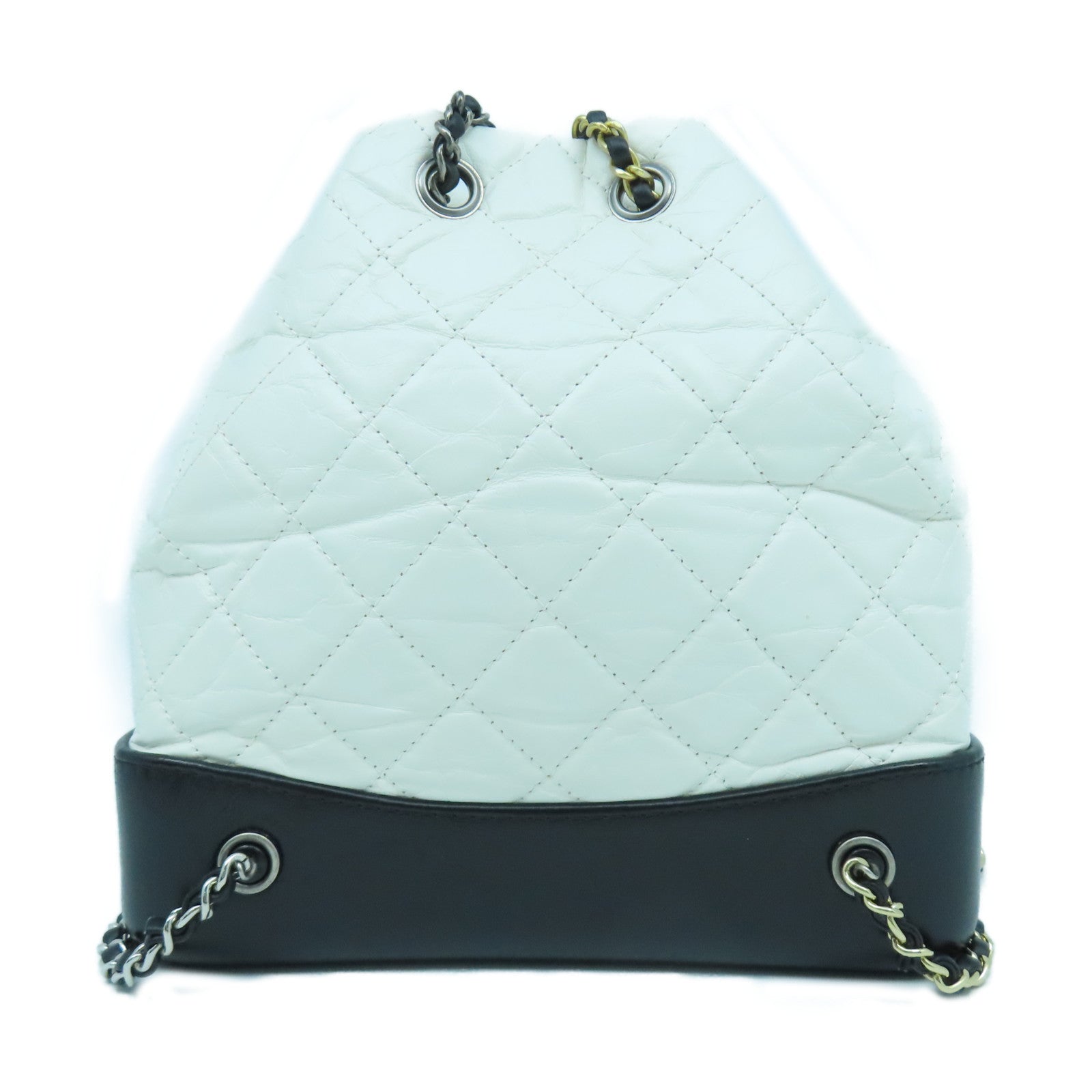 CHANEL 菱格牛皮皮革Gabreille Backpack銀扣/金扣背包白色/黑色