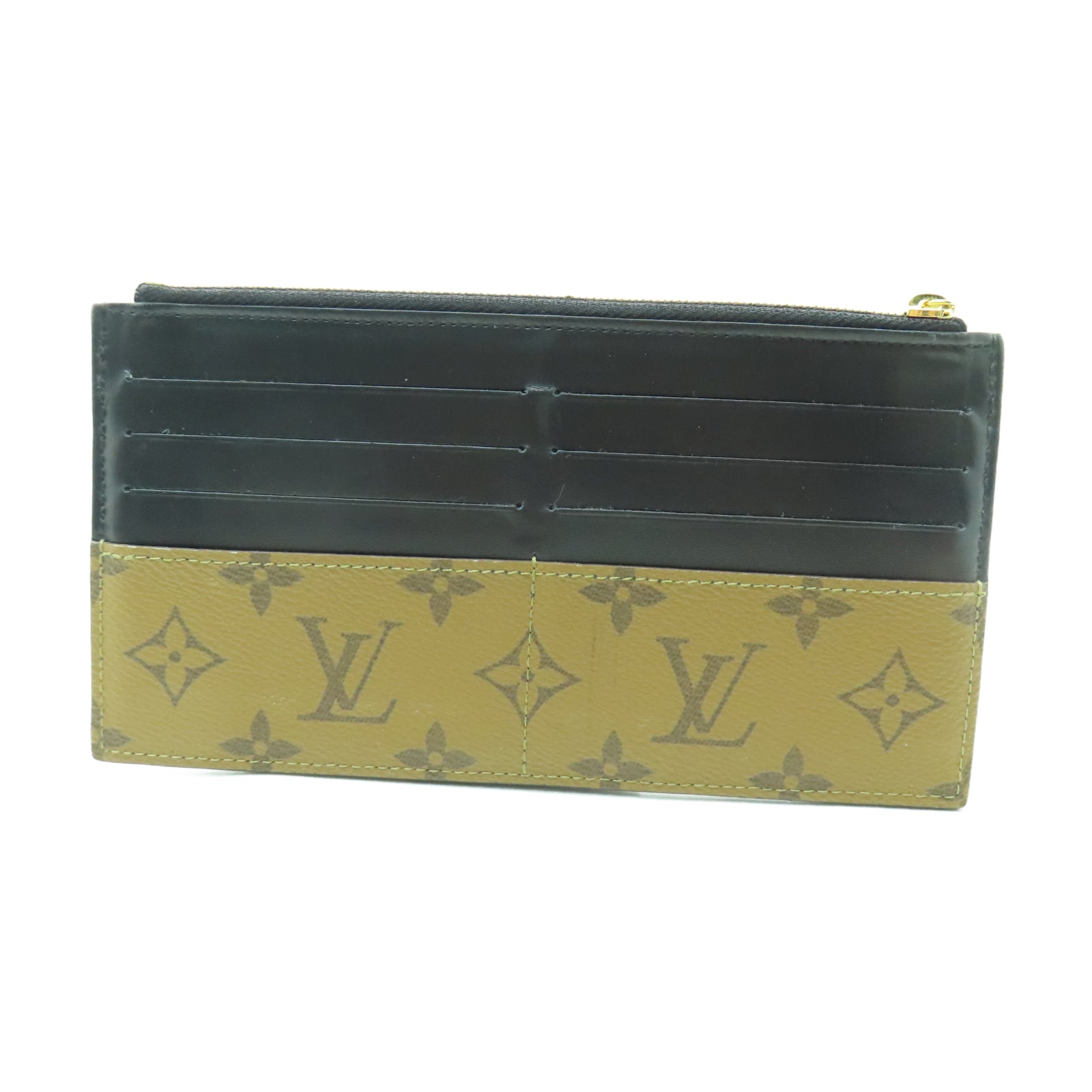 LOUIS VUITTON Monogram Reverse Slim Purse金扣卡片套棕色