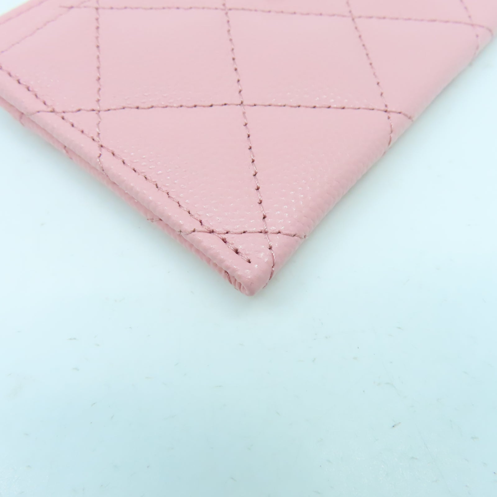 CHANEL 菱格牛皮皮革Card Case金扣卡片套粉紅色