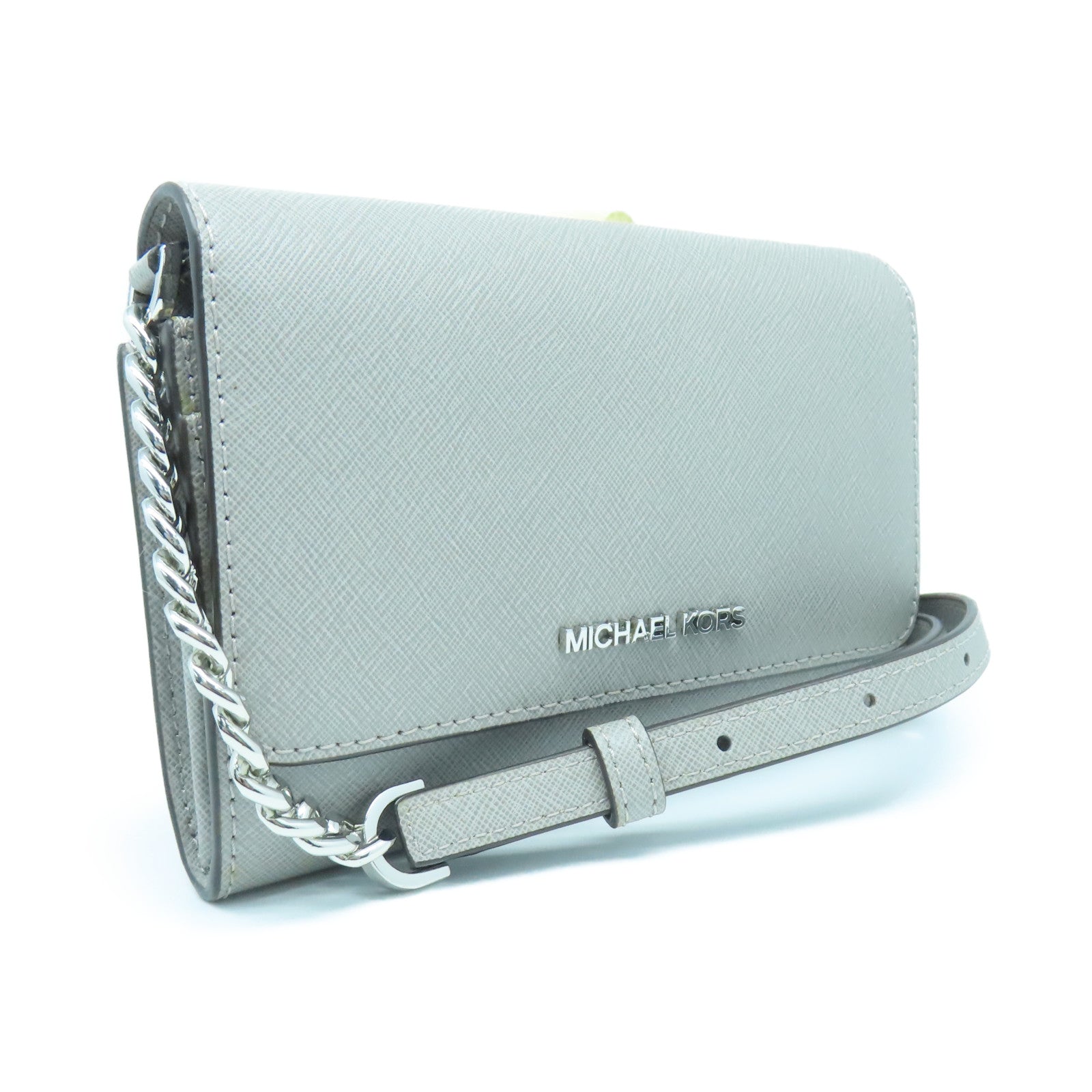 Michael Kors Leather Shoulder Bag Silver Buckle Chain Shoulder Bag Gray