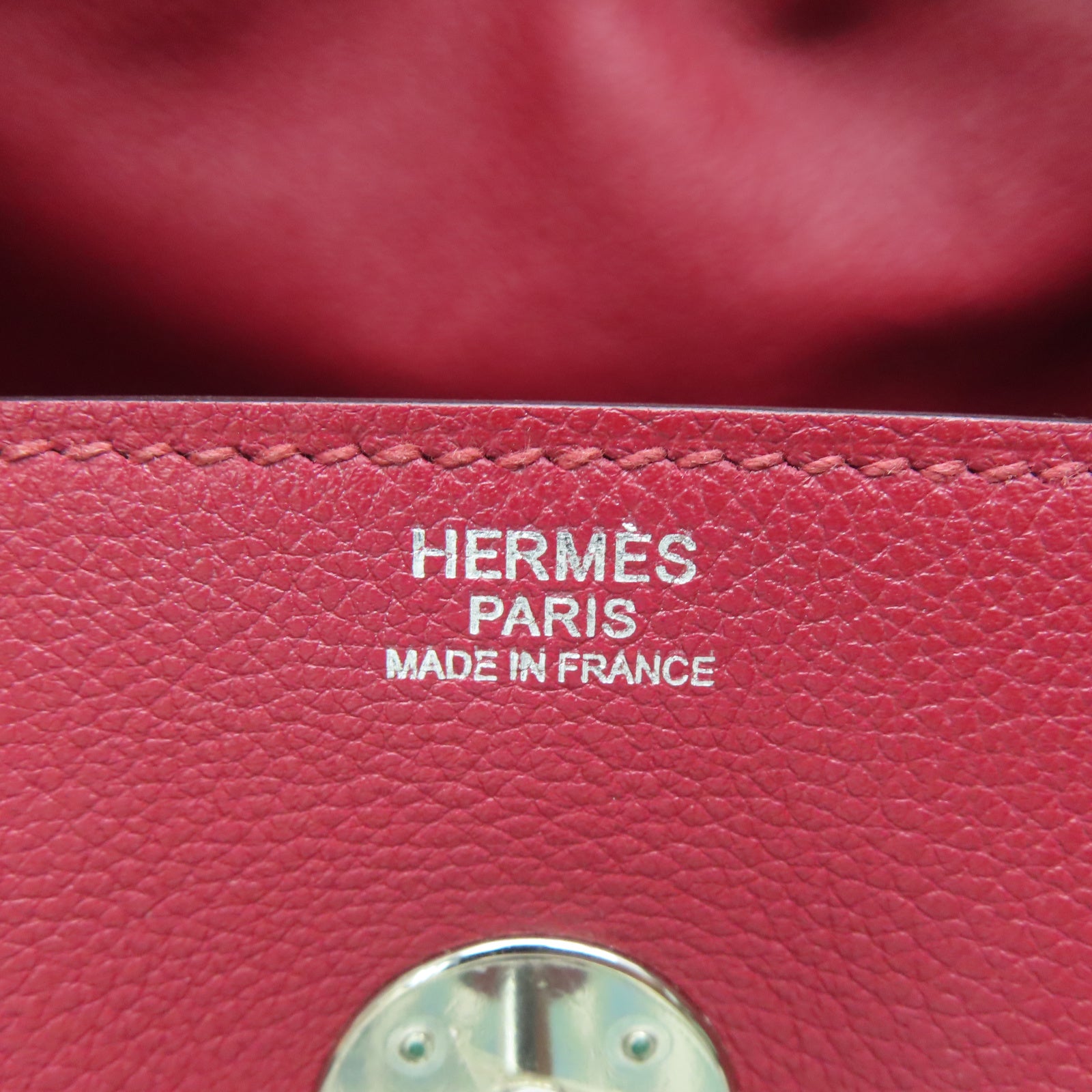 HERMES Evercolor Cowhide Leather Lindy 30 Silver Buckle Handle Shoulder Bag Hermes Red