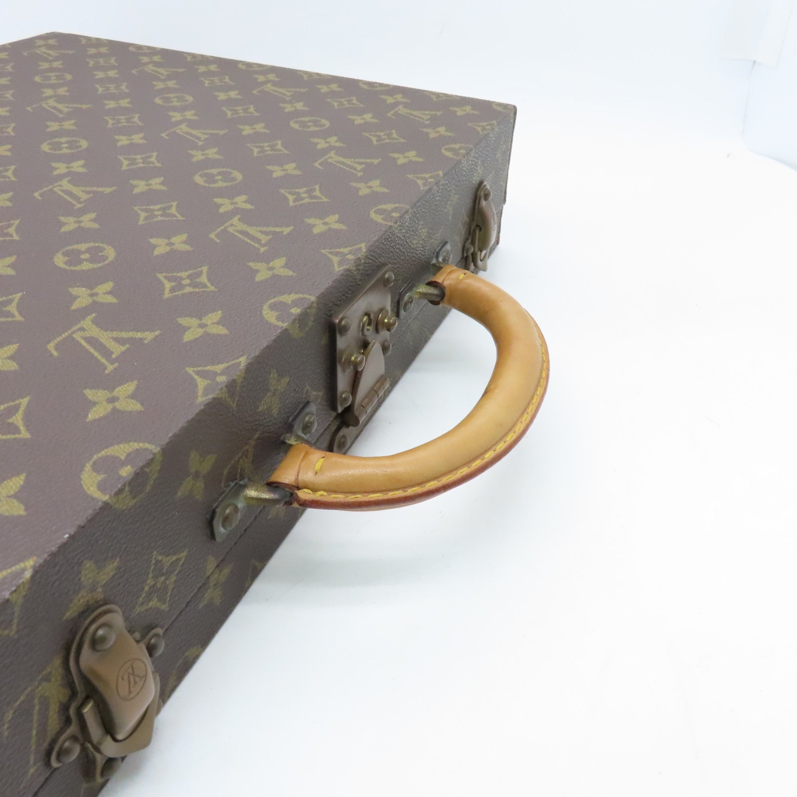 LOUIS VUITTON Monogram Valise President Briefcase Gold Buckle Bag Brown