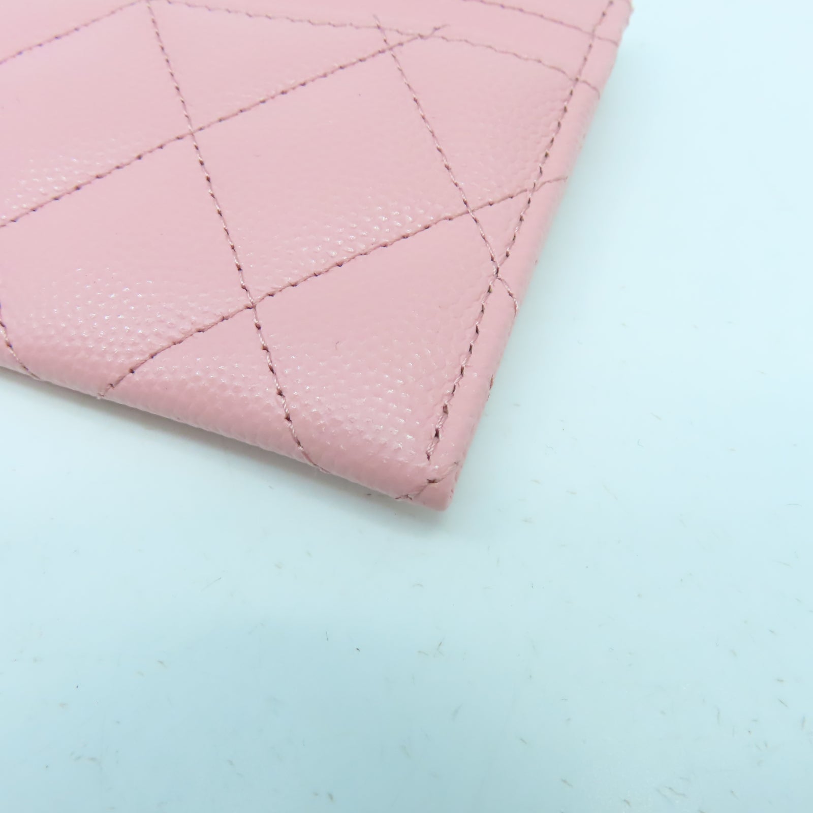 CHANEL 菱格牛皮皮革Card Case金扣卡片套粉紅色