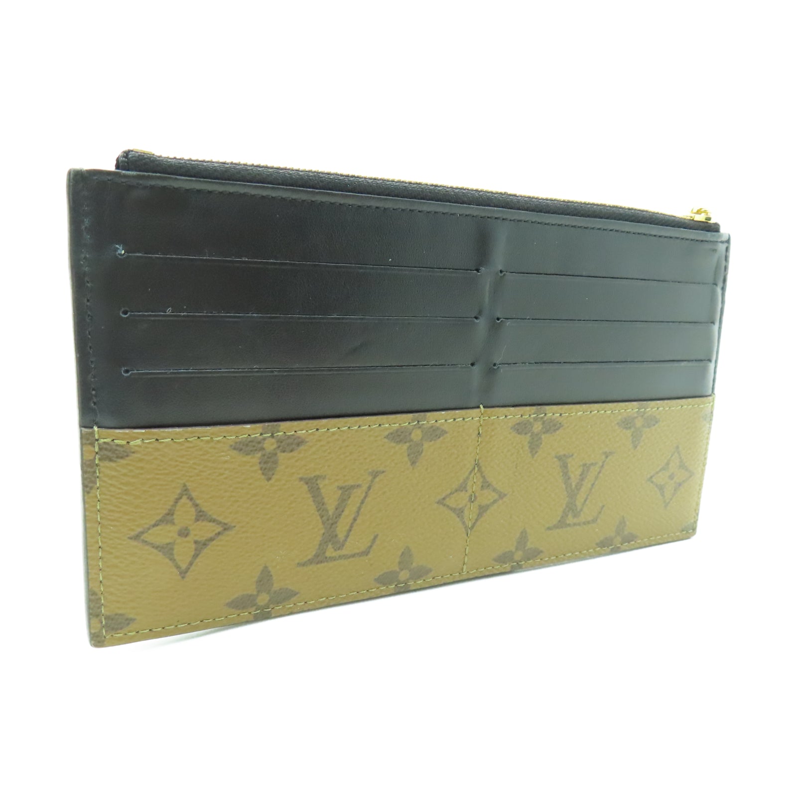 LOUIS VUITTON Monogram Reverse Slim Purse金扣卡片套棕色