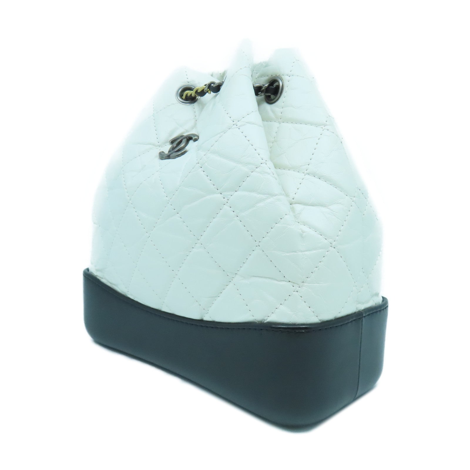 CHANEL 菱格牛皮皮革Gabreille Backpack銀扣/金扣背包白色/黑色