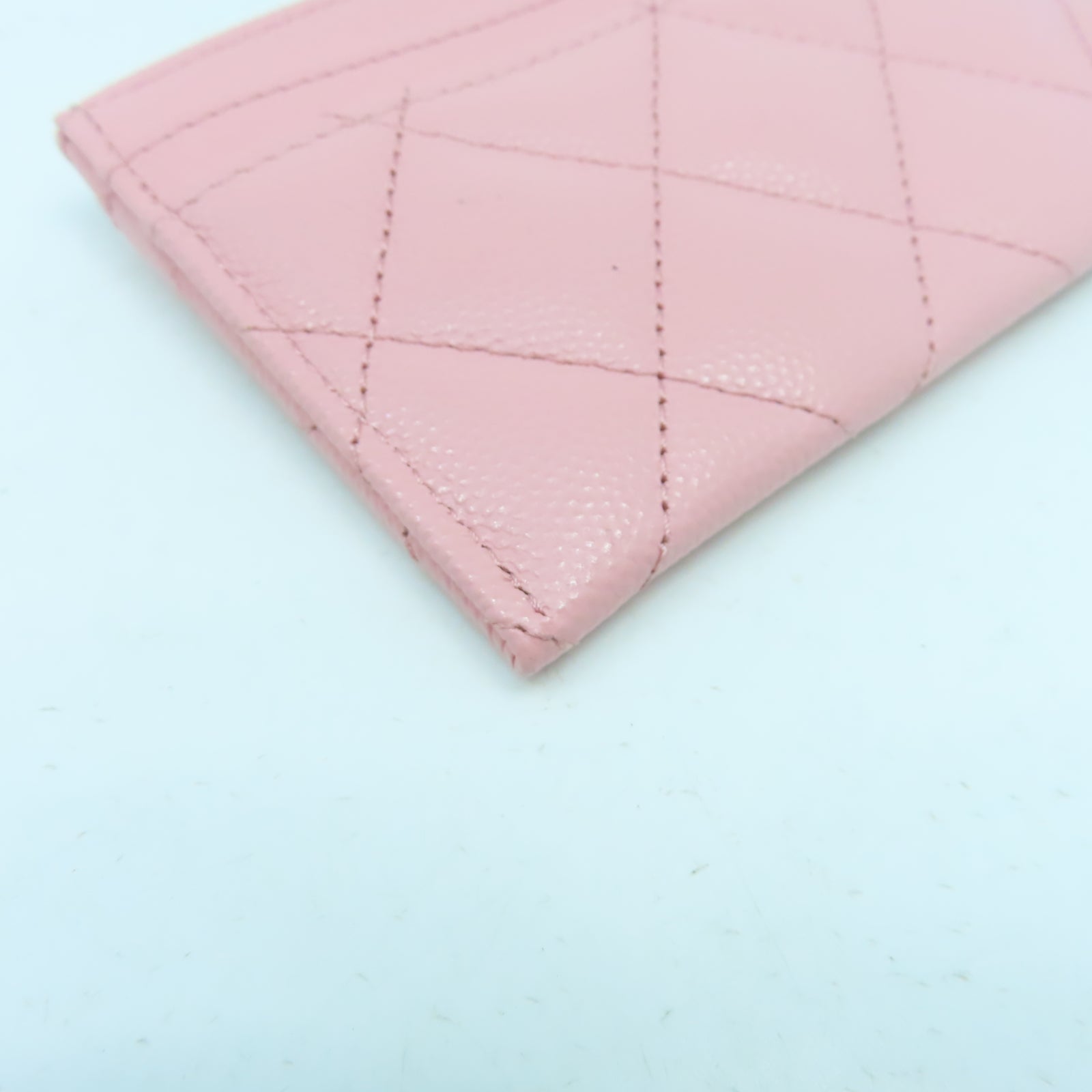 CHANEL 菱格牛皮皮革Card Case金扣卡片套粉紅色