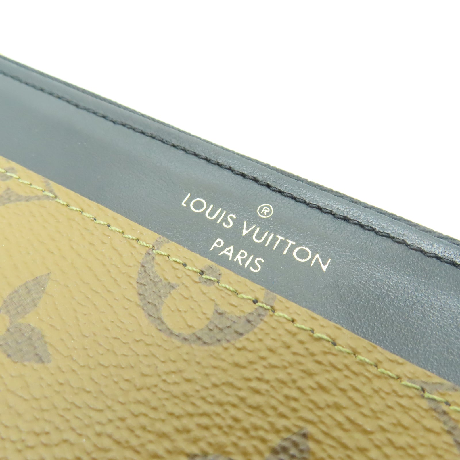 LOUIS VUITTON Monogram Reverse Slim Purse金扣卡片套棕色