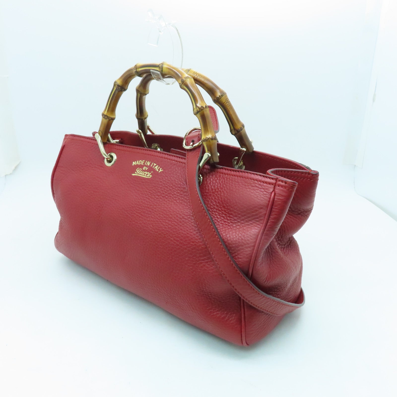 GUCCI 【激減優惠】牛皮皮革2 Way Shoulder Bag銀扣手挽肩背兩用袋紅色