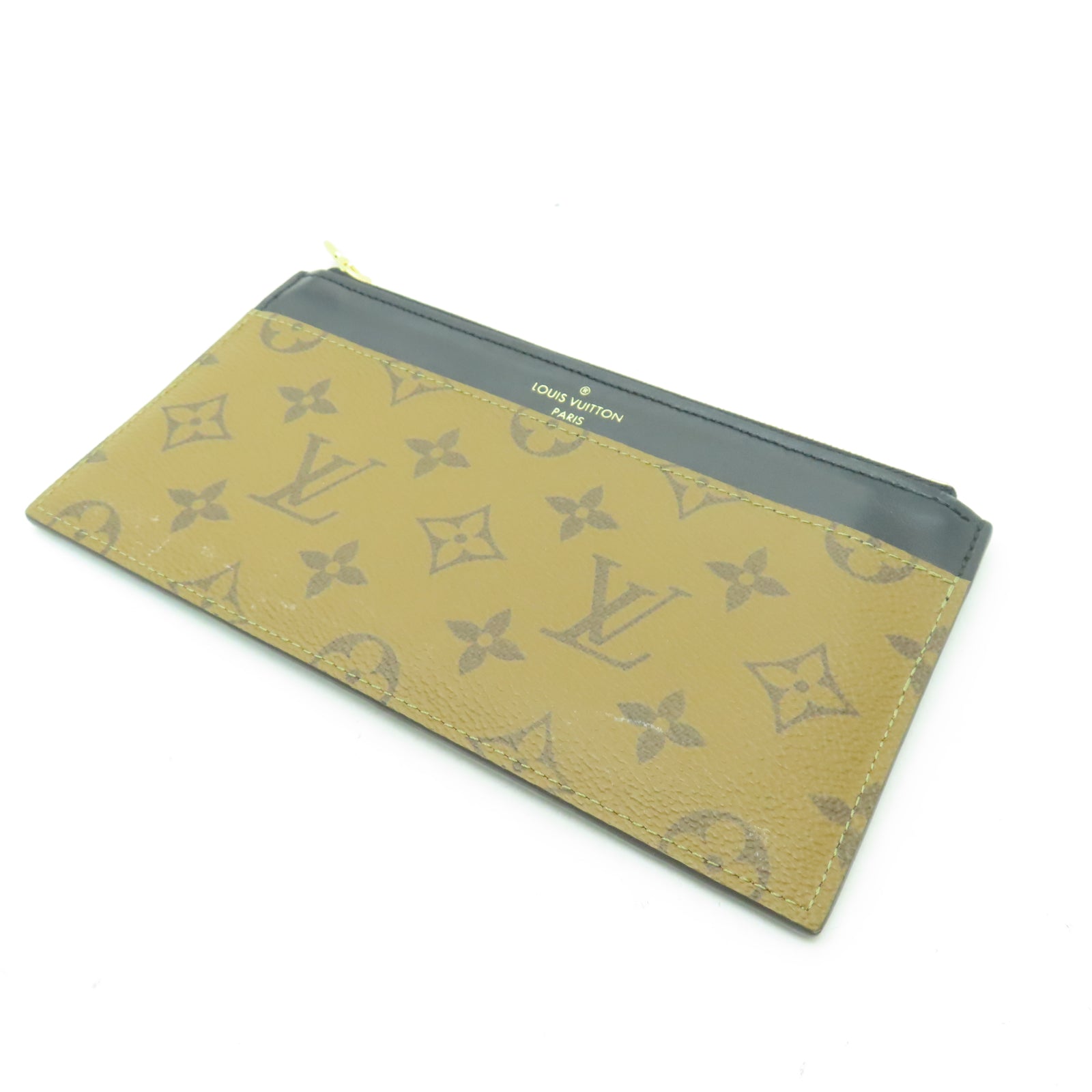 LOUIS VUITTON Monogram Reverse Slim Purse金扣卡片套棕色