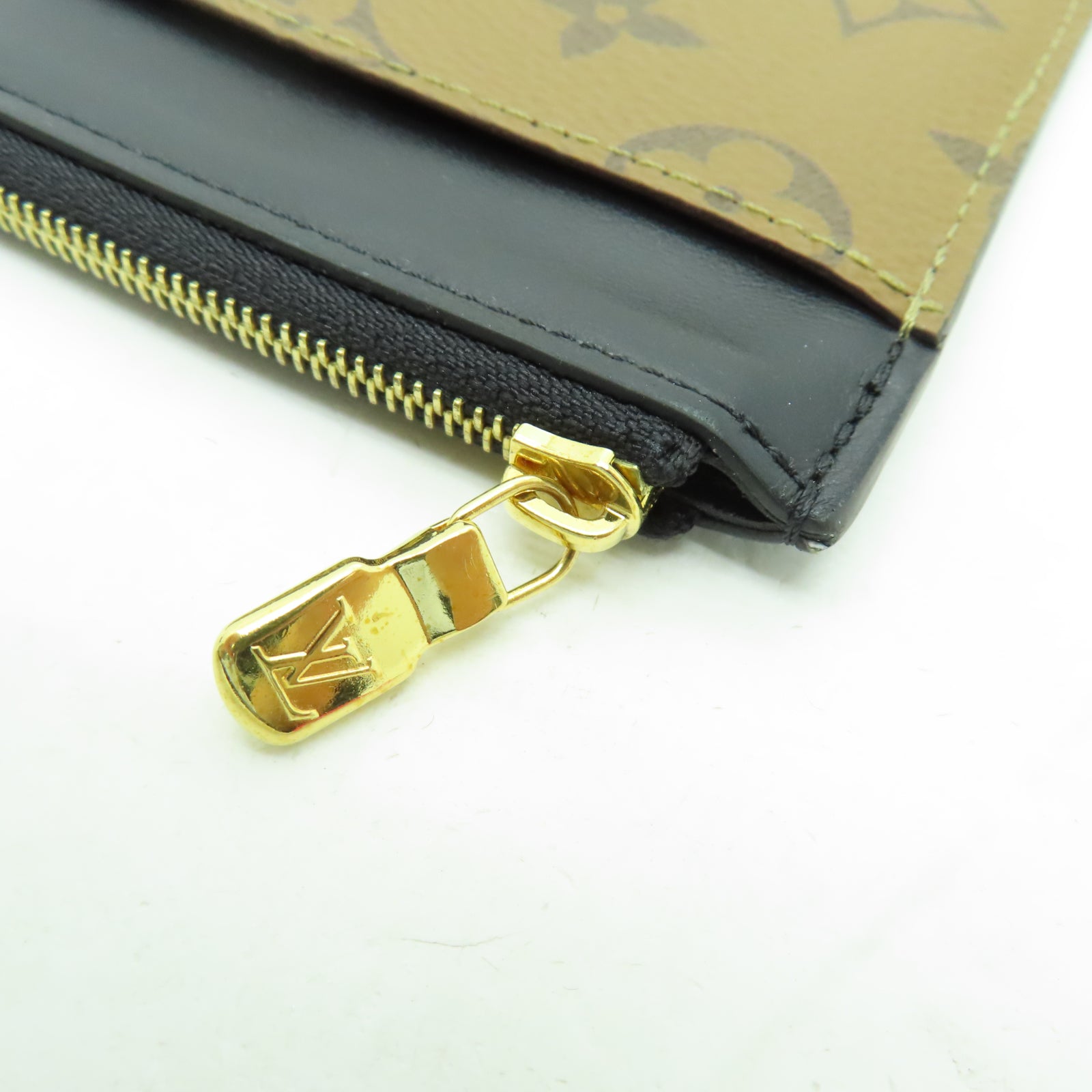 LOUIS VUITTON Monogram Reverse Slim Purse金扣卡片套棕色