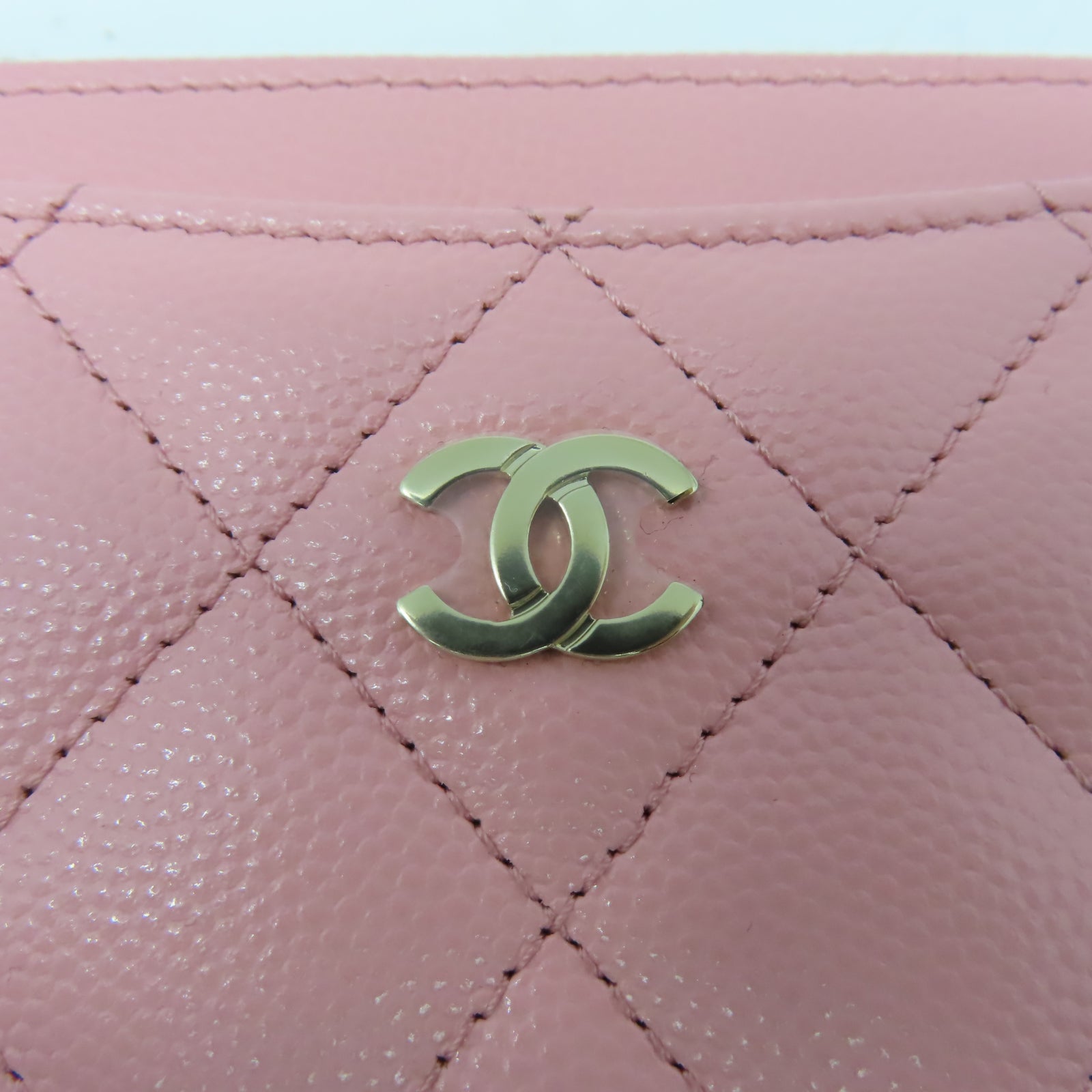 CHANEL 菱格牛皮皮革Card Case金扣卡片套粉紅色