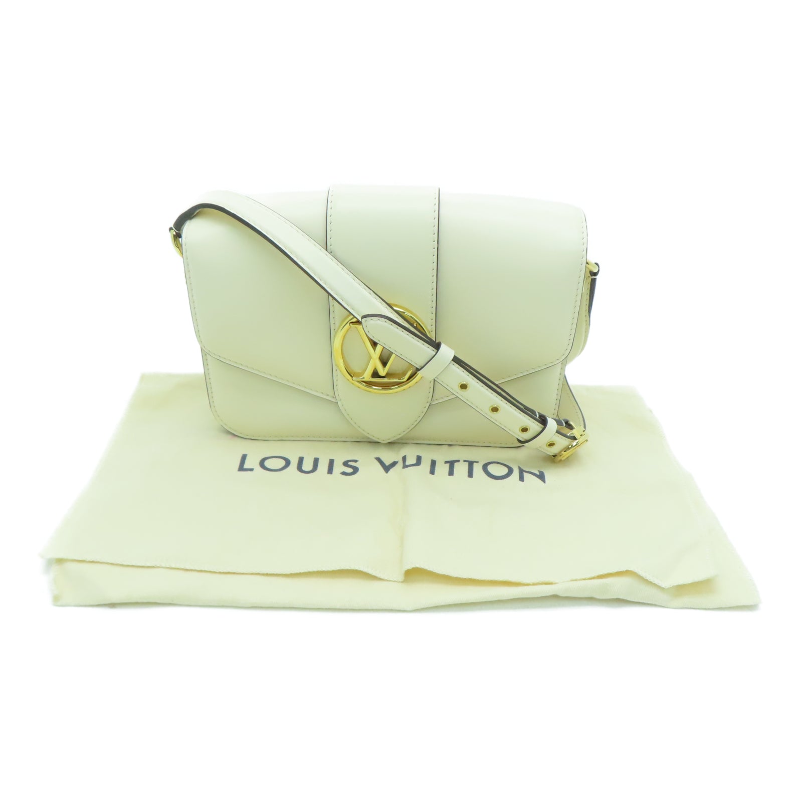 LOUIS VUITTON Leather Pont 9 Gold Buckle Shoulder Bag Cream