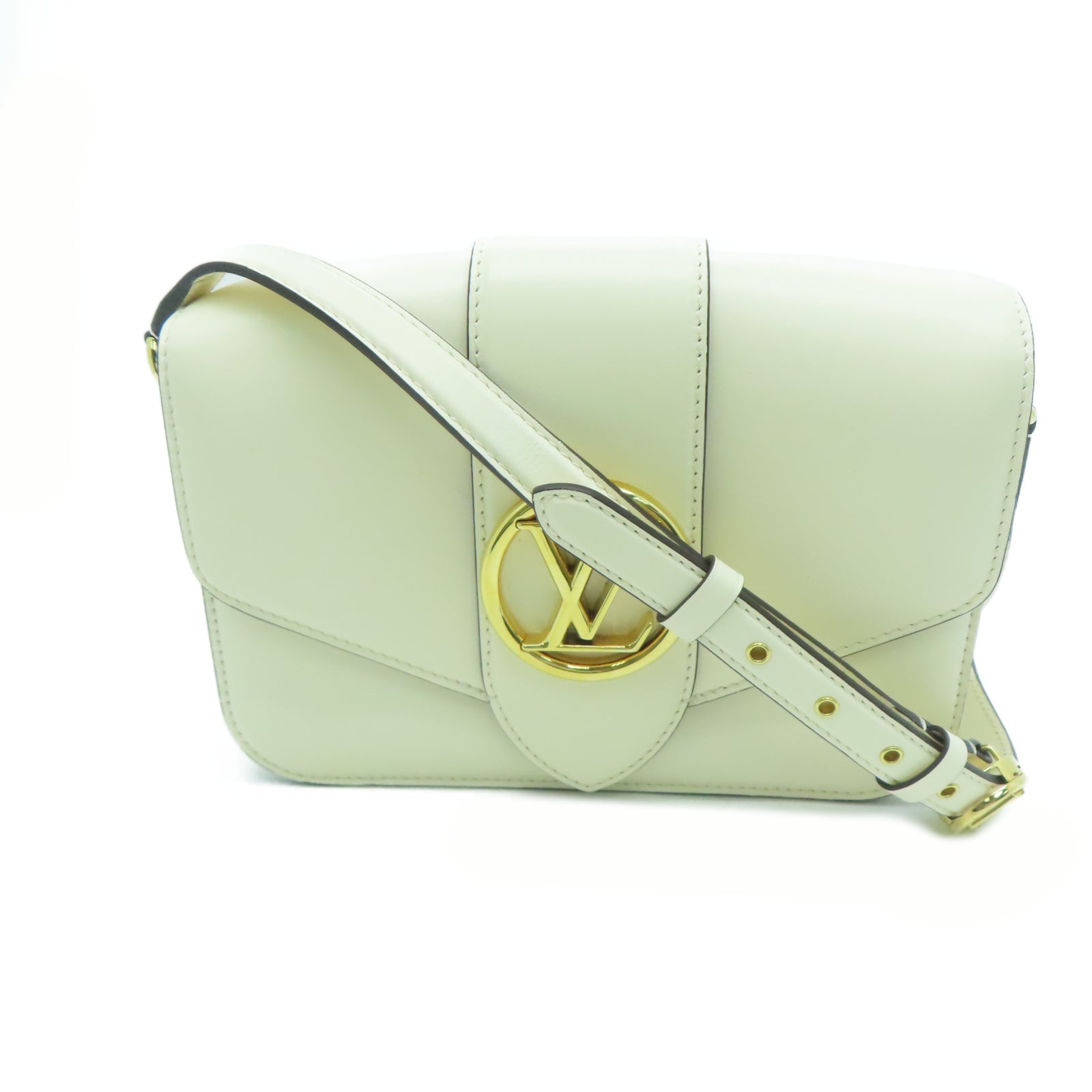 LOUIS VUITTON Leather Pont 9 Gold Buckle Shoulder Bag Cream