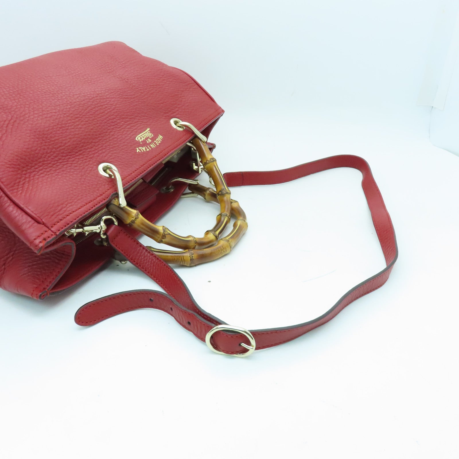 GUCCI 【激減優惠】牛皮皮革2 Way Shoulder Bag銀扣手挽肩背兩用袋紅色