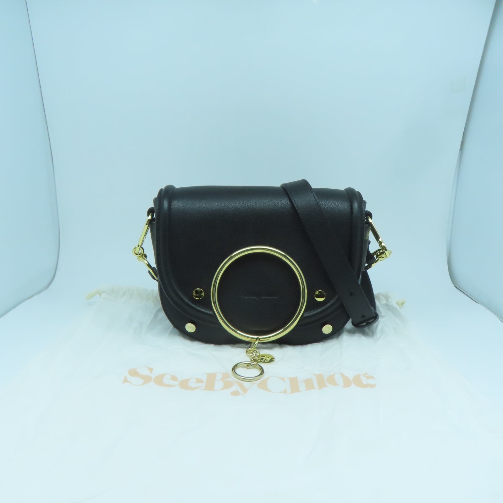 SEE BY CHLOE 牛皮皮革Shoulder Bag金扣肩背袋黑色