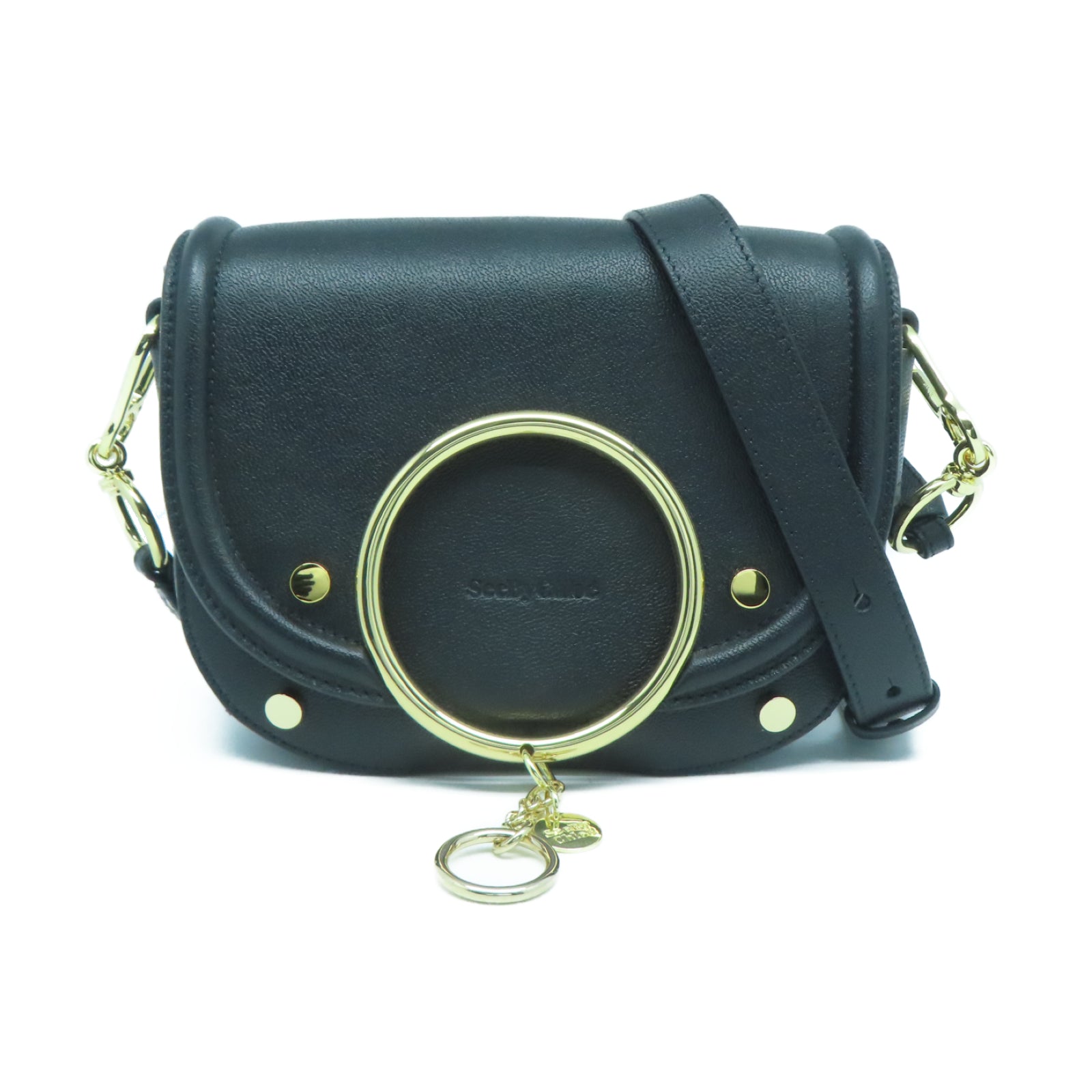 SEE BY CHLOE 牛皮皮革Shoulder Bag金扣肩背袋黑色
