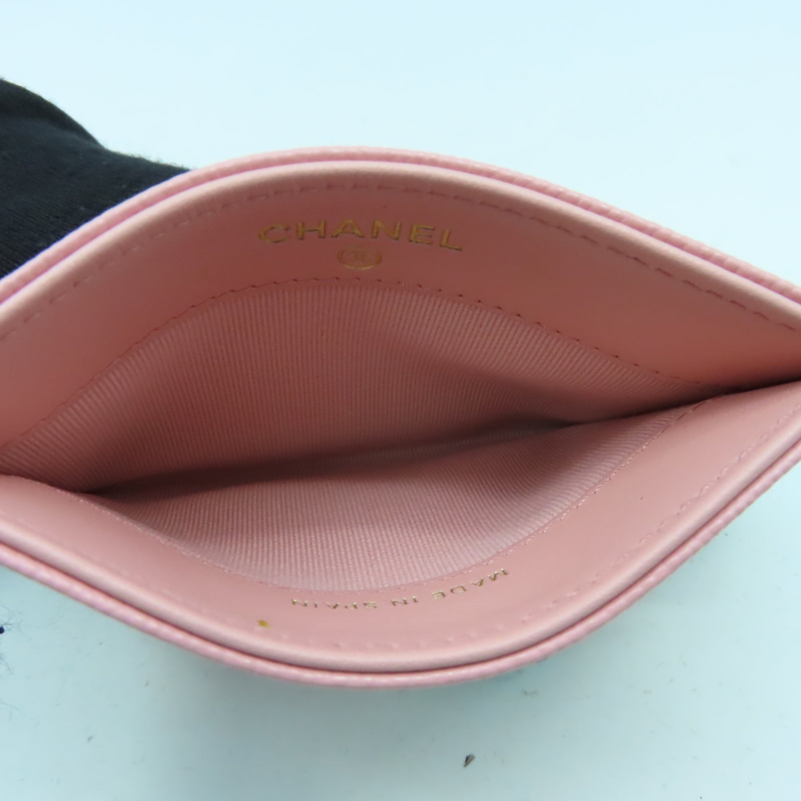 CHANEL 菱格牛皮皮革Card Case金扣卡片套粉紅色