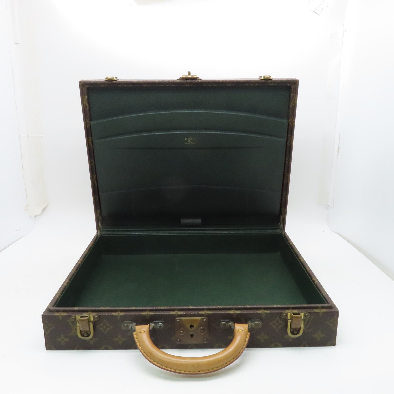 LOUIS VUITTON Monogram Valise President Briefcase Gold Buckle Bag Brown