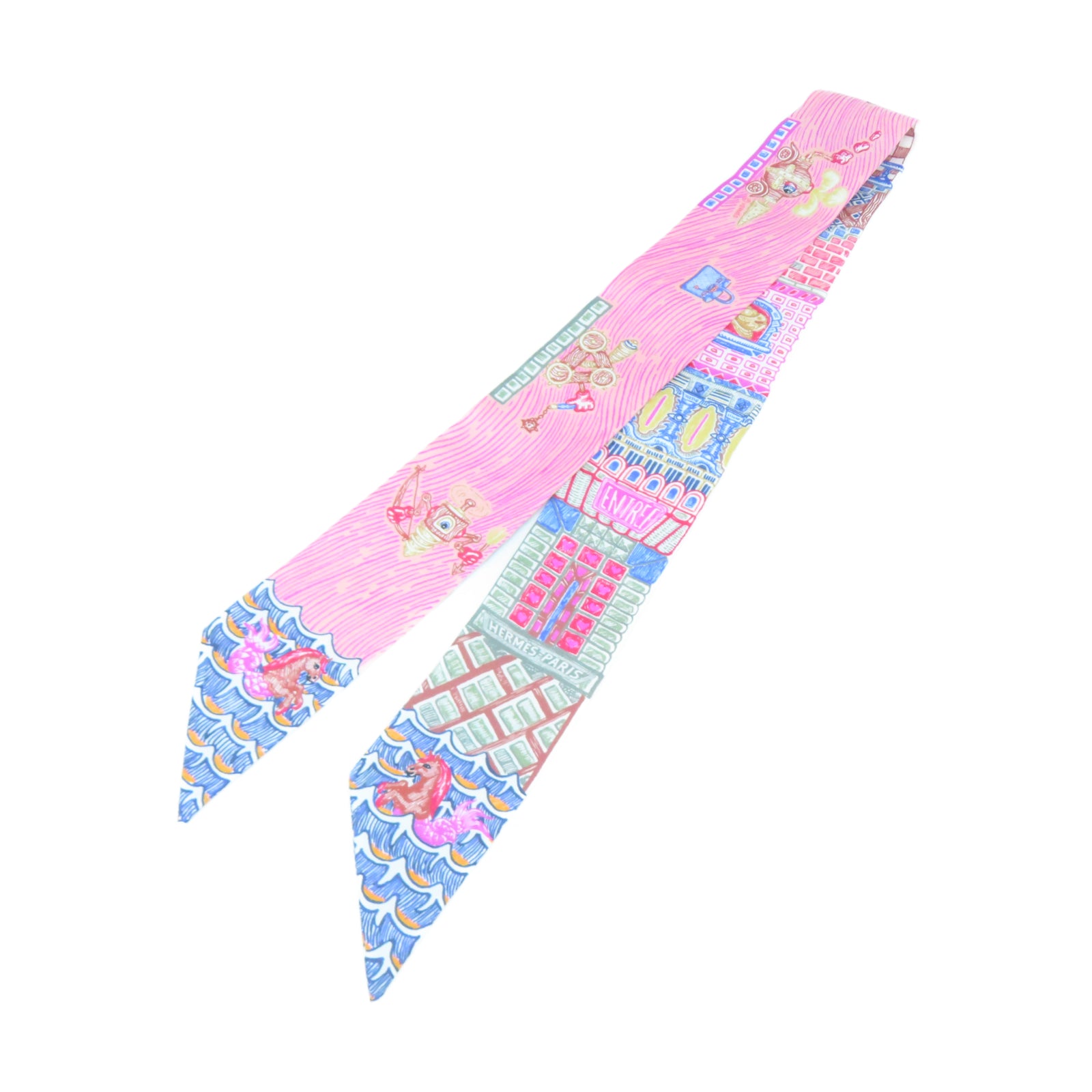 HERMES 絲質Twilly Scarf絲巾粉紅色