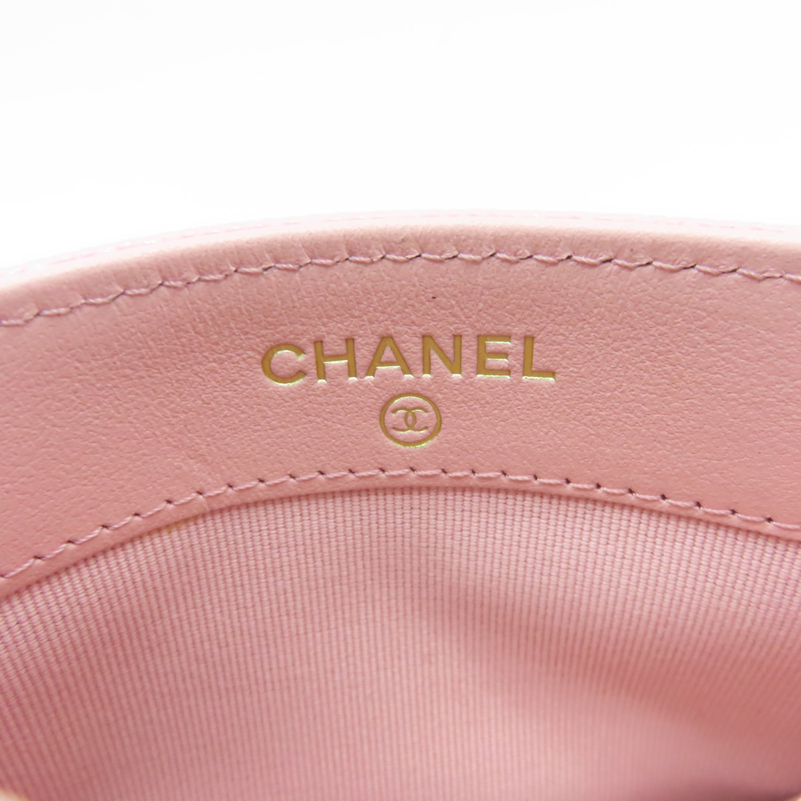 CHANEL 菱格牛皮皮革Card Case金扣卡片套粉紅色