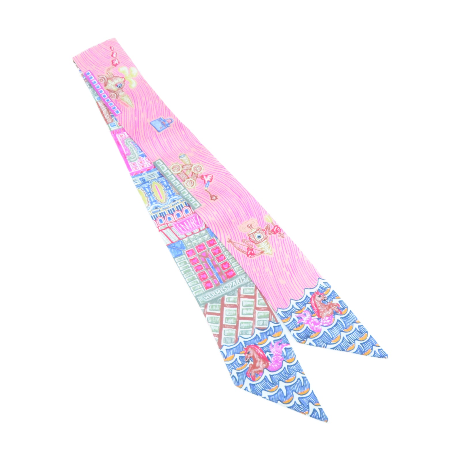 HERMES 絲質Twilly Scarf絲巾粉紅色
