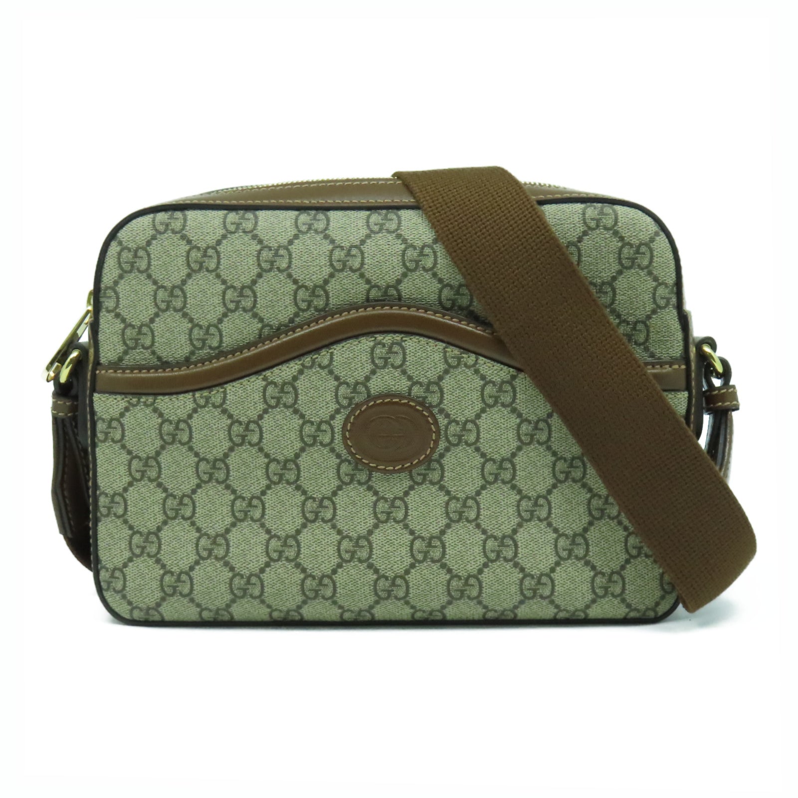 GUCCI 塗層帆布Interlocking G Bag金扣肩背袋啡色