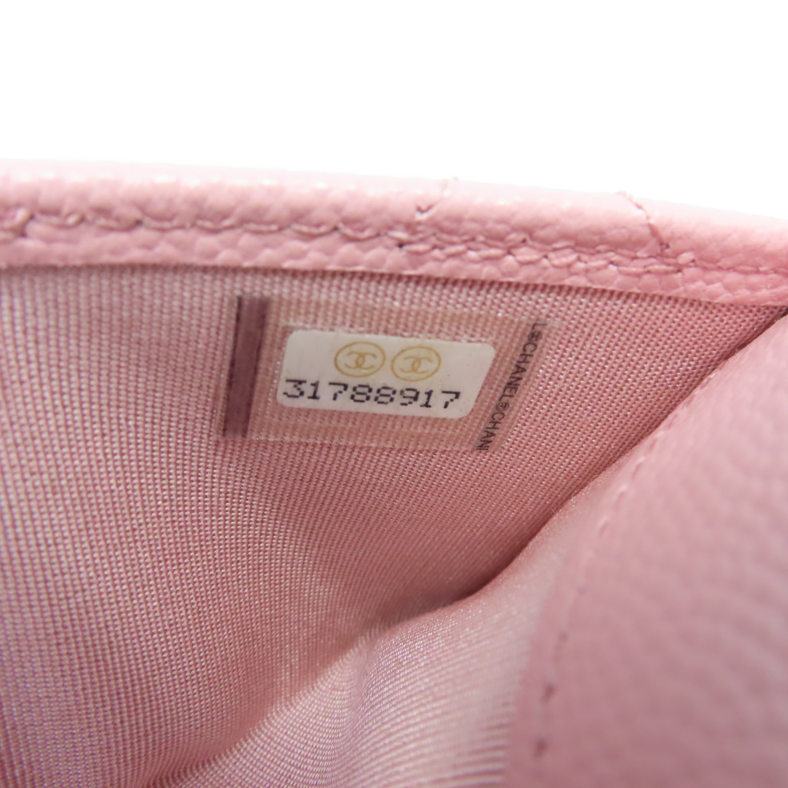 CHANEL 菱格牛皮皮革Card Case金扣卡片套粉紅色