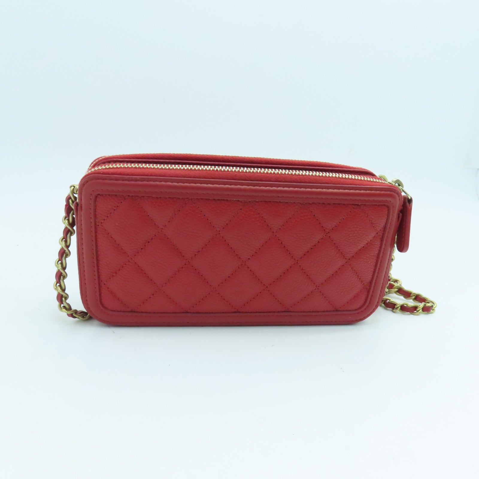 CHANEL 菱格Caviar皮革Shoulder Bag金扣肩背袋紅色