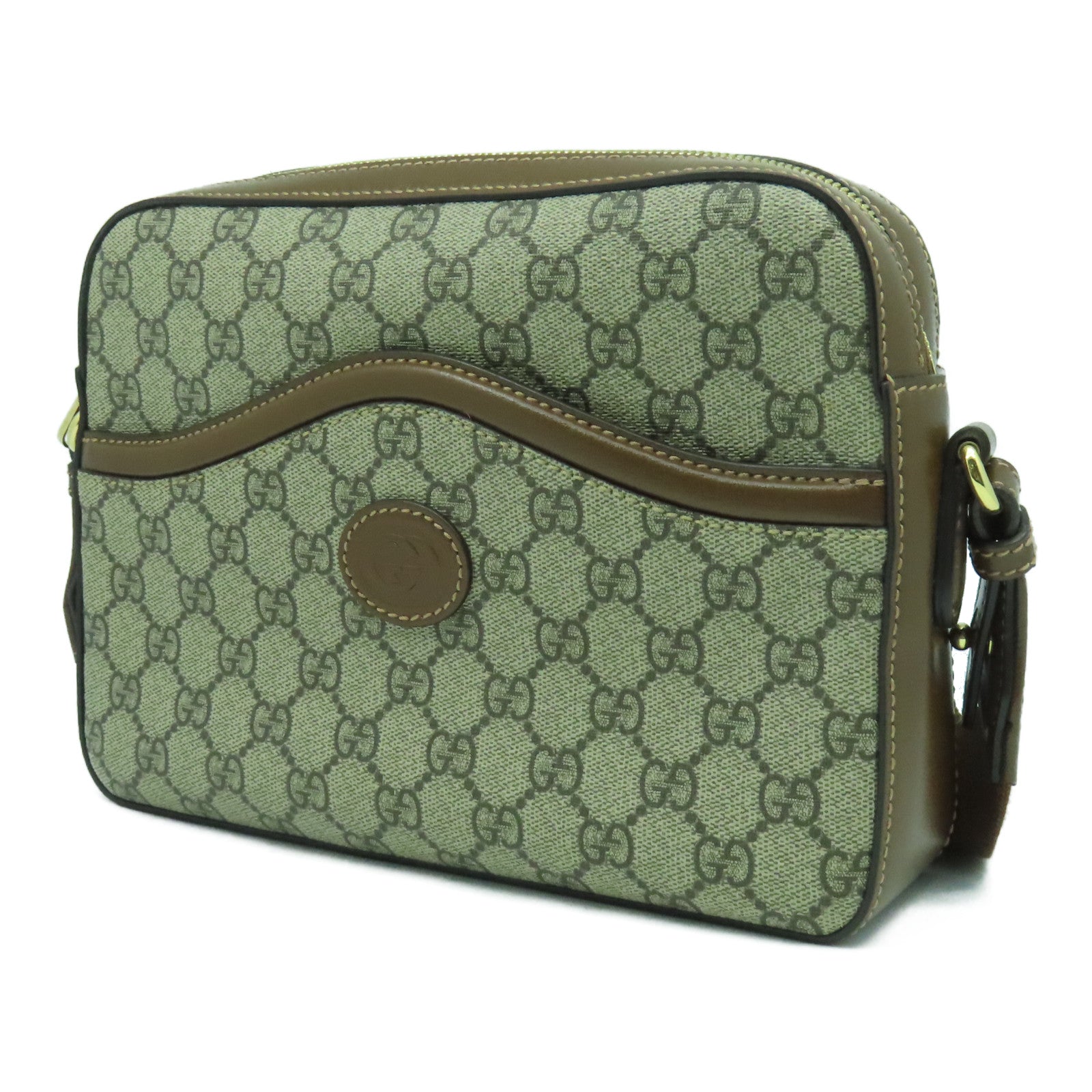 GUCCI 塗層帆布Interlocking G Bag金扣肩背袋啡色