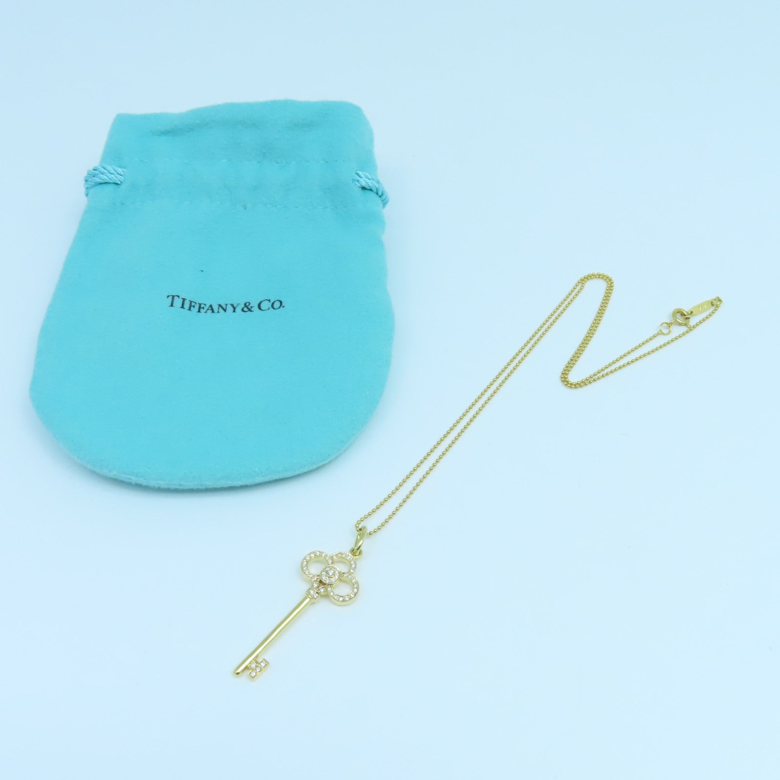 TIFFANY＆CO 18K黃金Mini Crown Key0.13ct鑽石項鍊