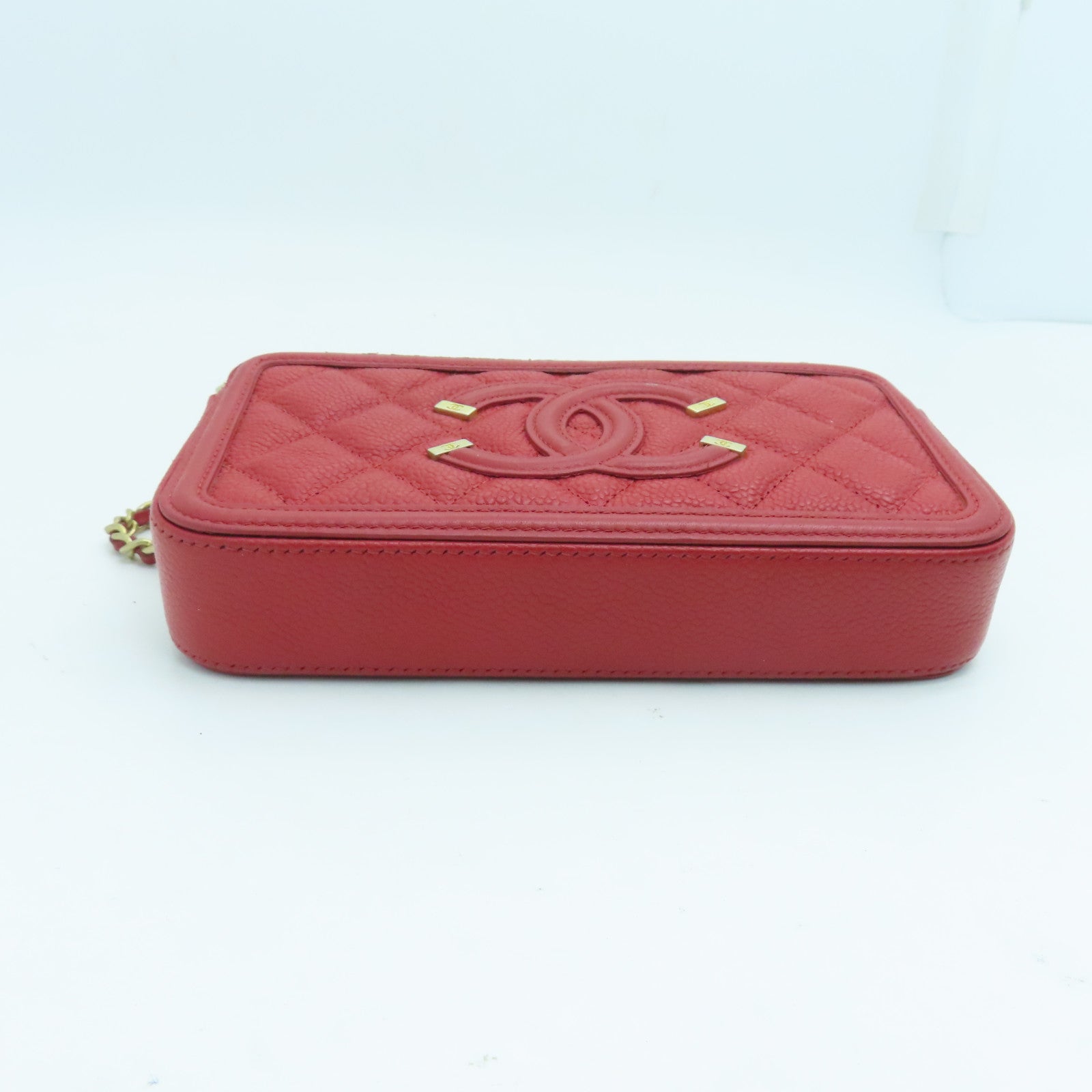 CHANEL 菱格Caviar皮革Shoulder Bag金扣肩背袋紅色