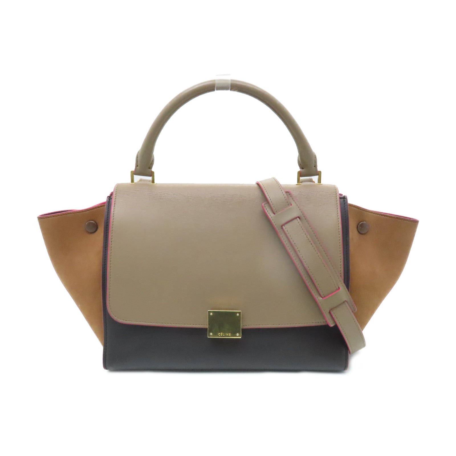 CELINE 牛皮皮革Trapeze金扣肩背袋啡色