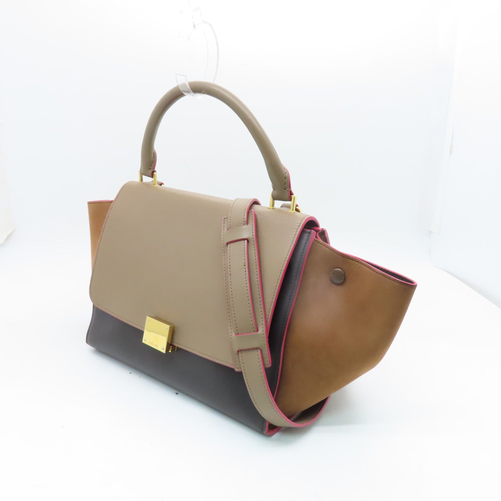 CELINE 牛皮皮革Trapeze金扣肩背袋啡色