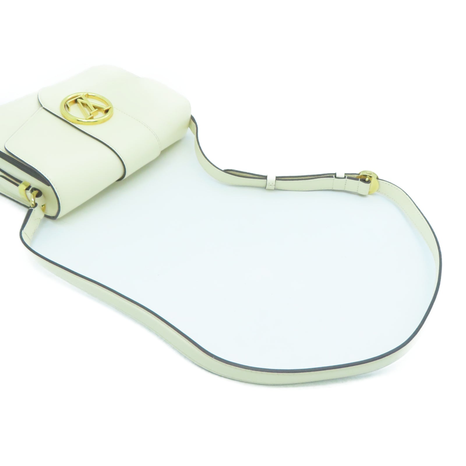 LOUIS VUITTON Leather Pont 9 Gold Buckle Shoulder Bag Cream