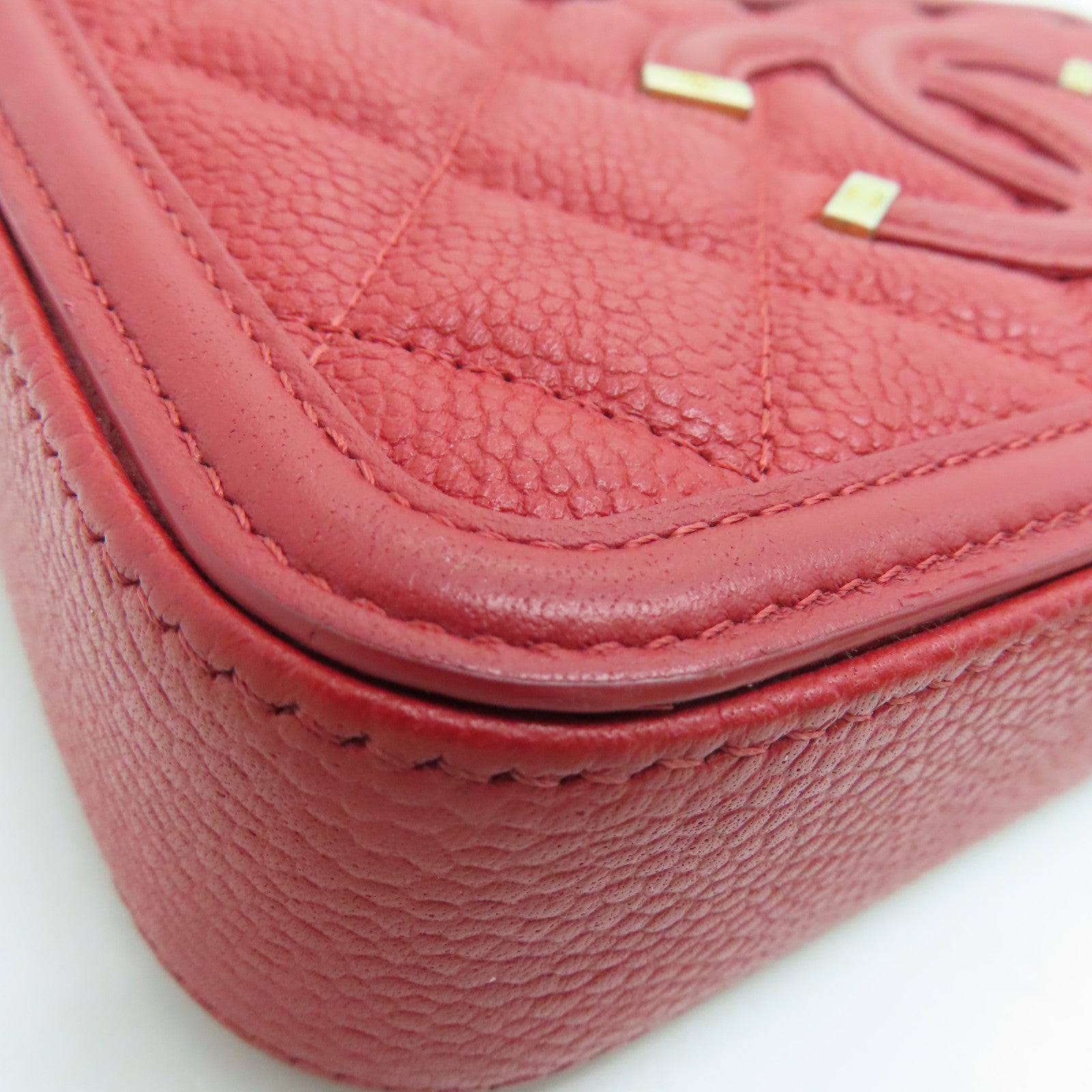 CHANEL 菱格Caviar皮革Shoulder Bag金扣肩背袋紅色
