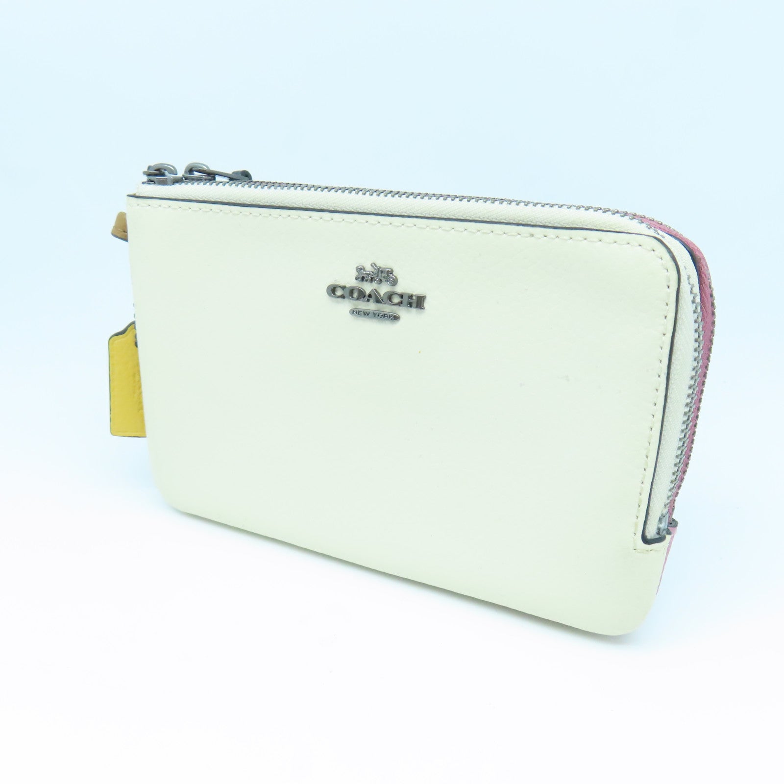COACH Leather Pouch Silver Buckle Clutch White/Pink