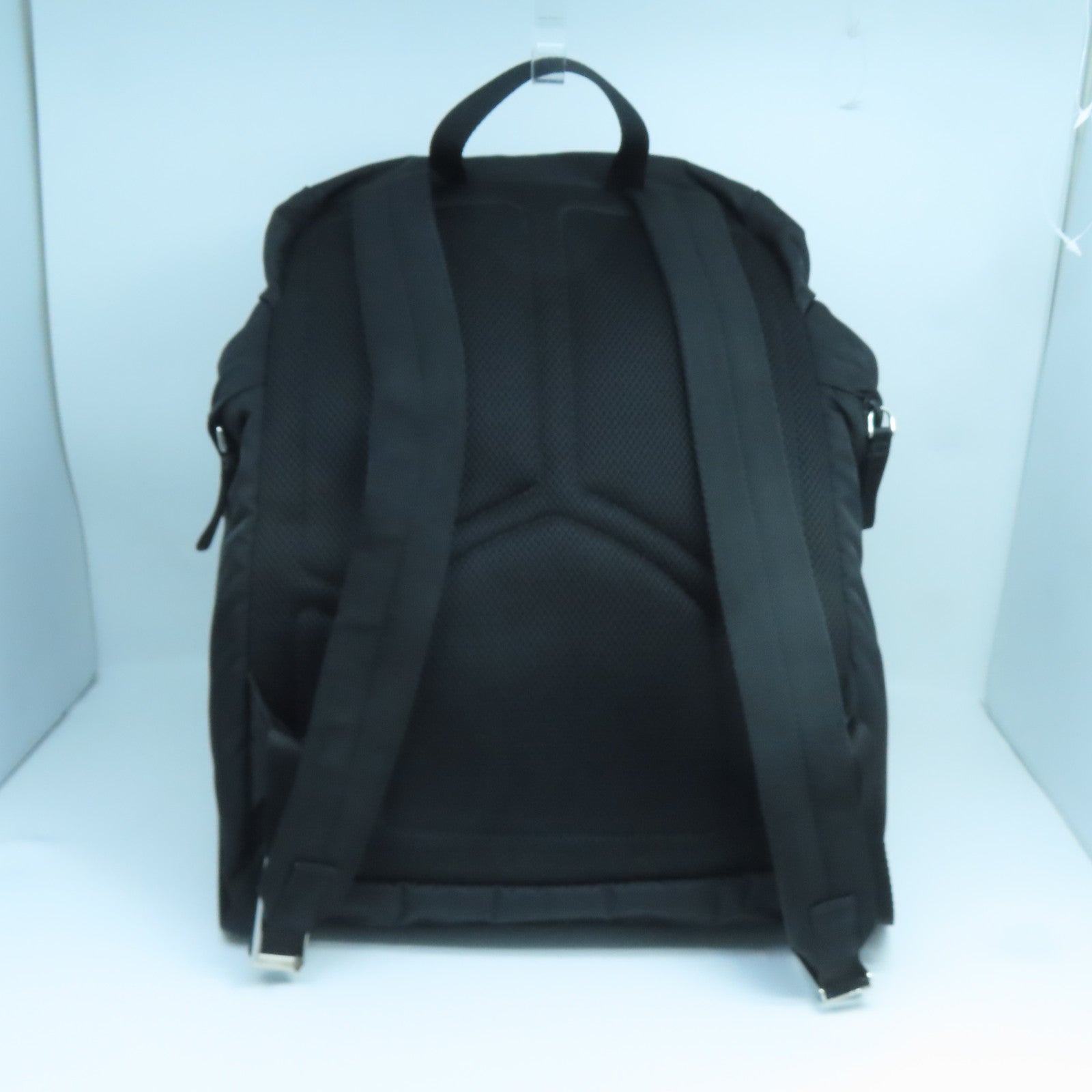 PRADA Nylon Backpack Silver Buckle Backpack Black