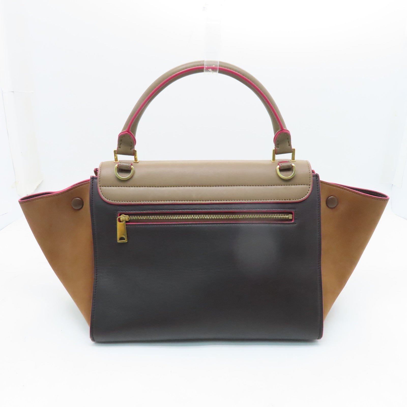 CELINE 牛皮皮革Trapeze金扣肩背袋啡色