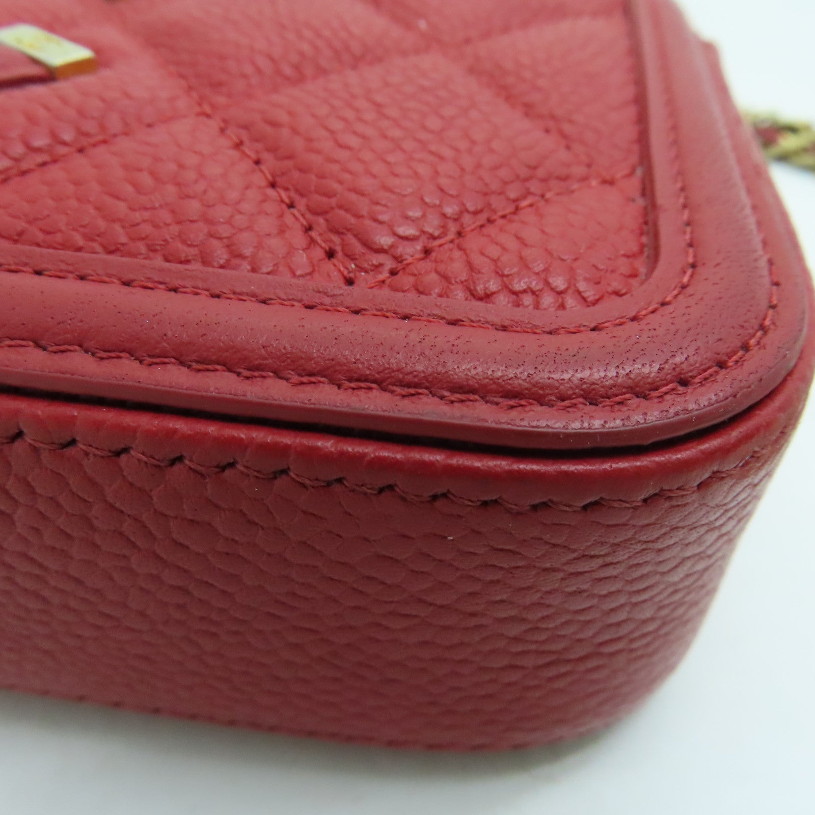 CHANEL 菱格Caviar皮革Shoulder Bag金扣肩背袋紅色