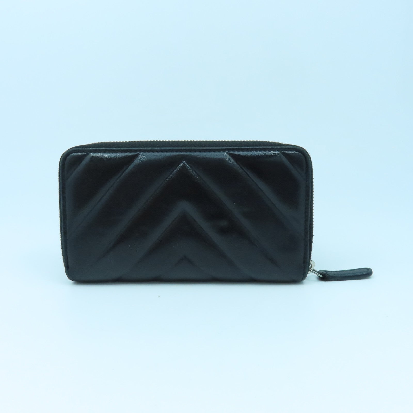 CHANEL 斜紋牛皮皮革Card Case銀扣卡片套黑色