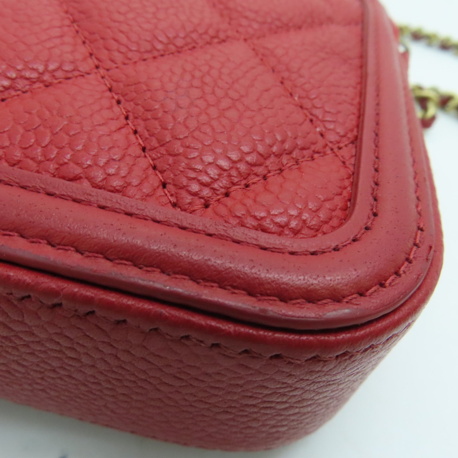 CHANEL 菱格Caviar皮革Shoulder Bag金扣肩背袋紅色