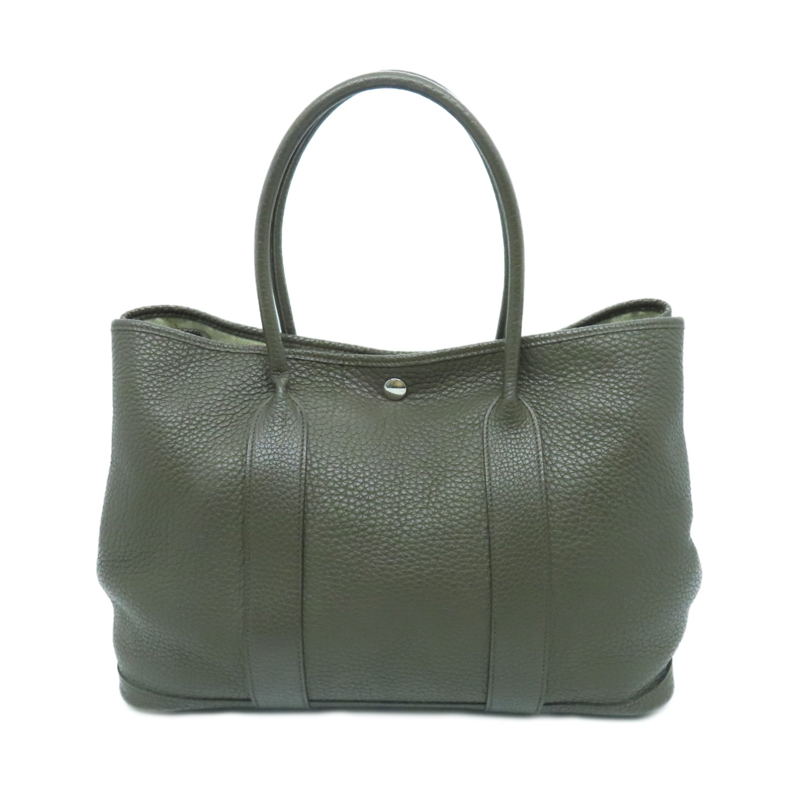 HERMES Negonda Leather Garden Party PM Silver Button Handle Bag Green