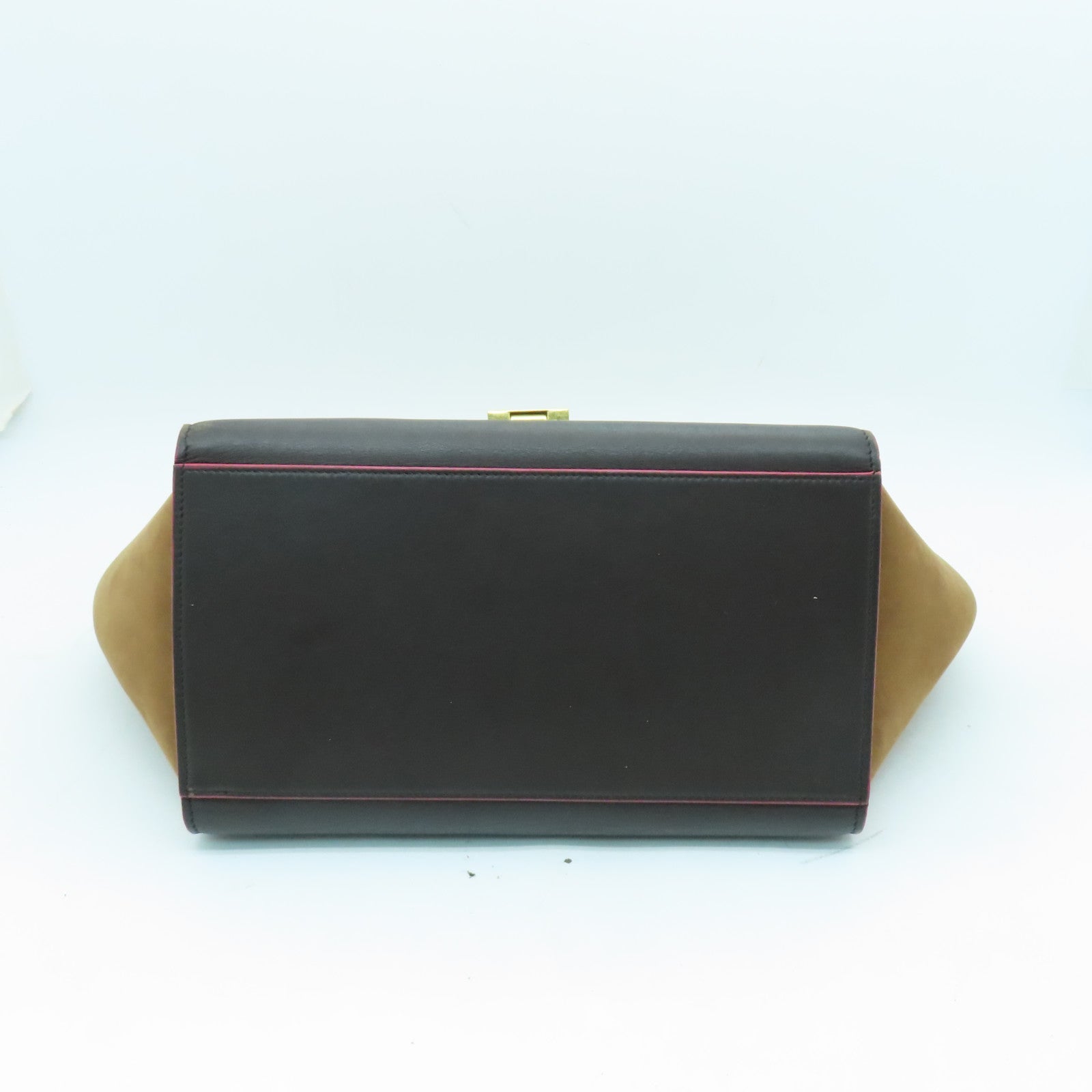 CELINE 牛皮皮革Trapeze金扣肩背袋啡色