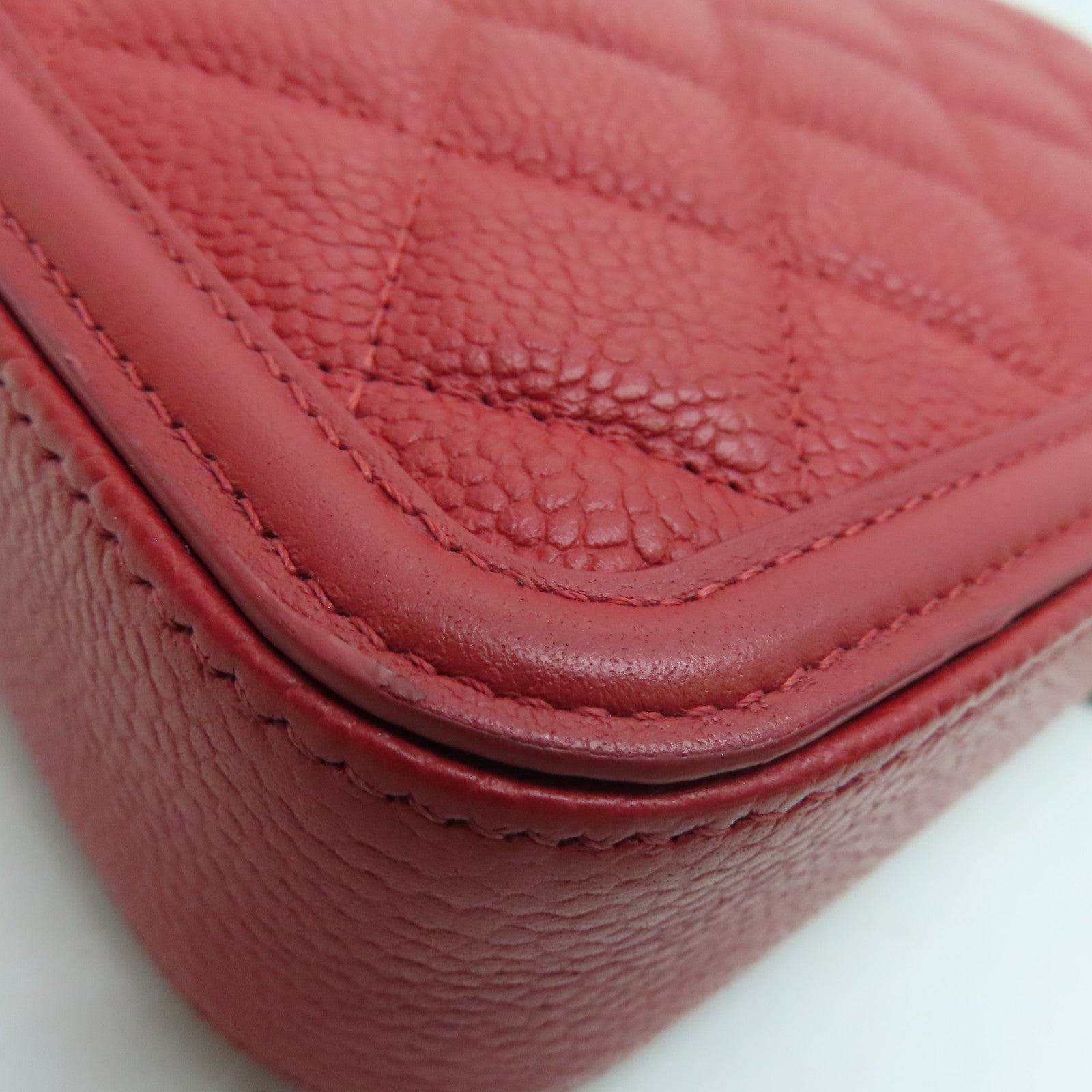 CHANEL 菱格Caviar皮革Shoulder Bag金扣肩背袋紅色