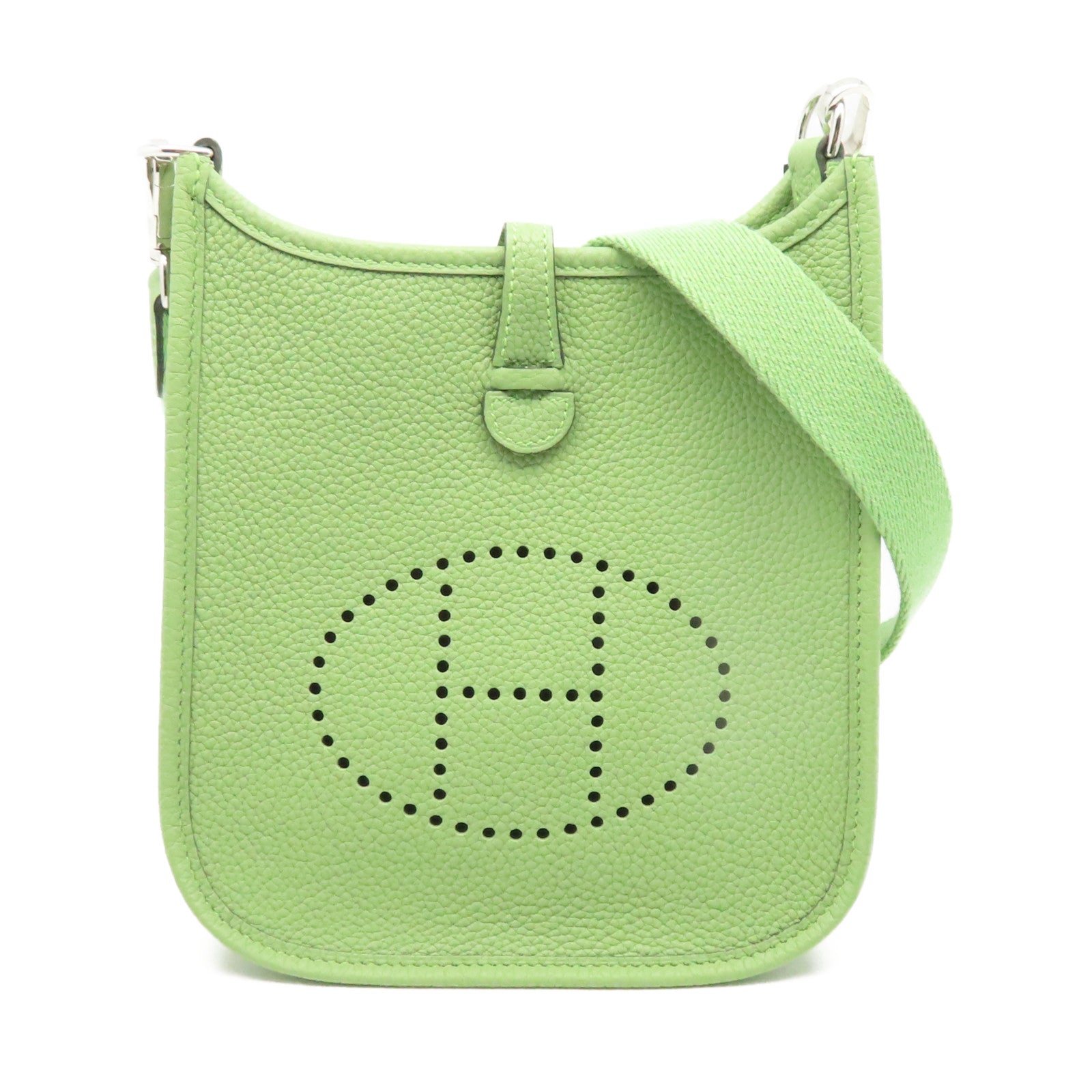 HERMES Clemence皮革Evelyne TPM銀扣肩背袋綠色